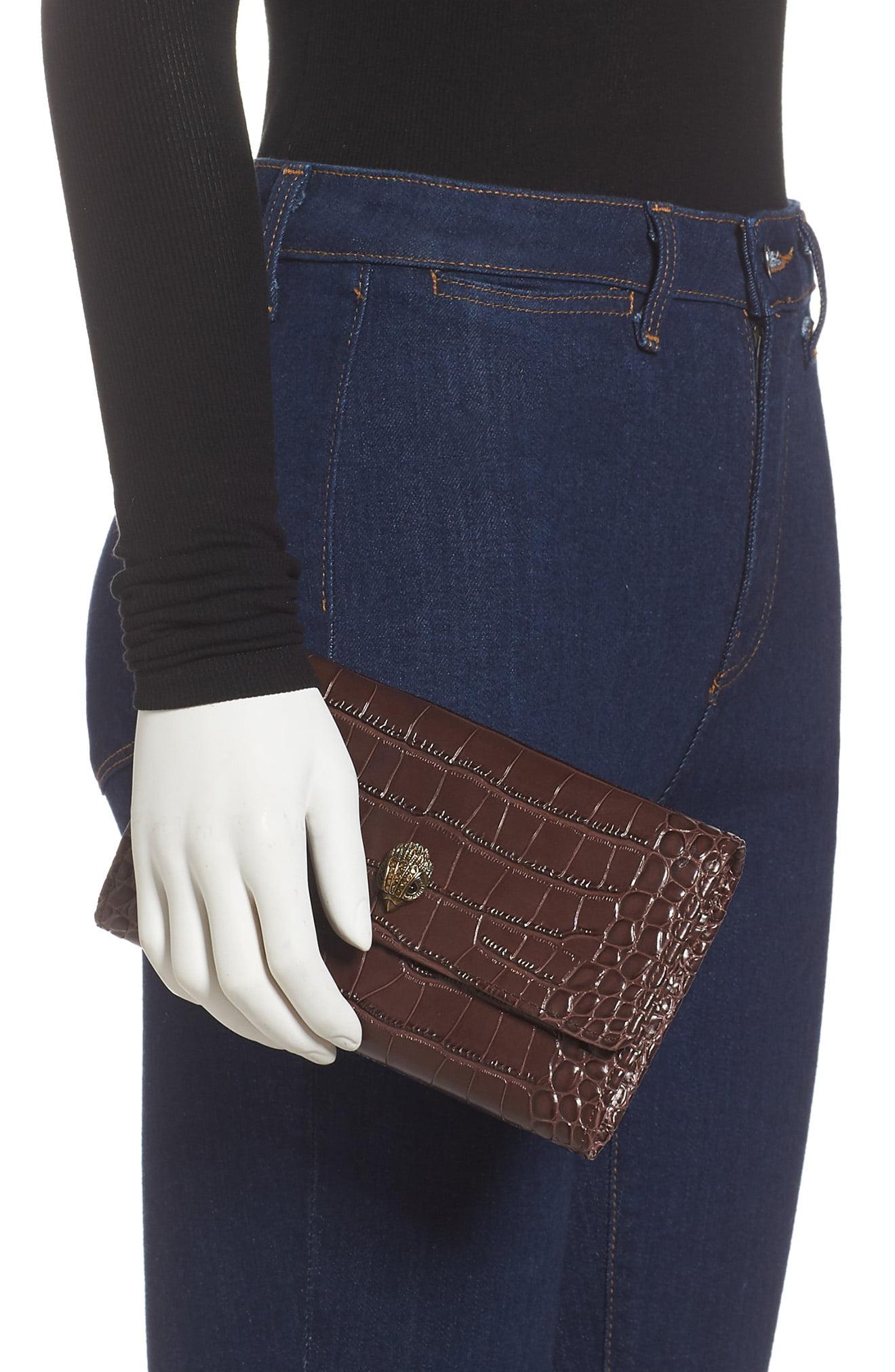 kensington croc embossed leather wallet on a chain