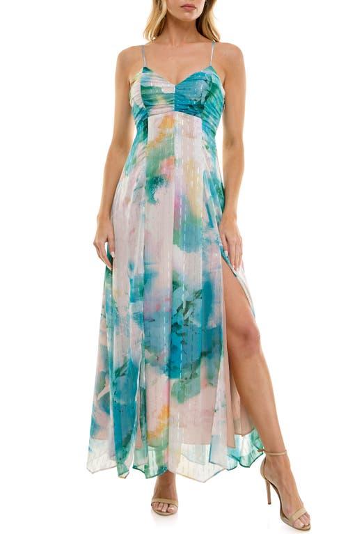 short-sleeve metallic cutout midi dress Brown Metallic Chiffon Ruffle V-Neck Midi Dress