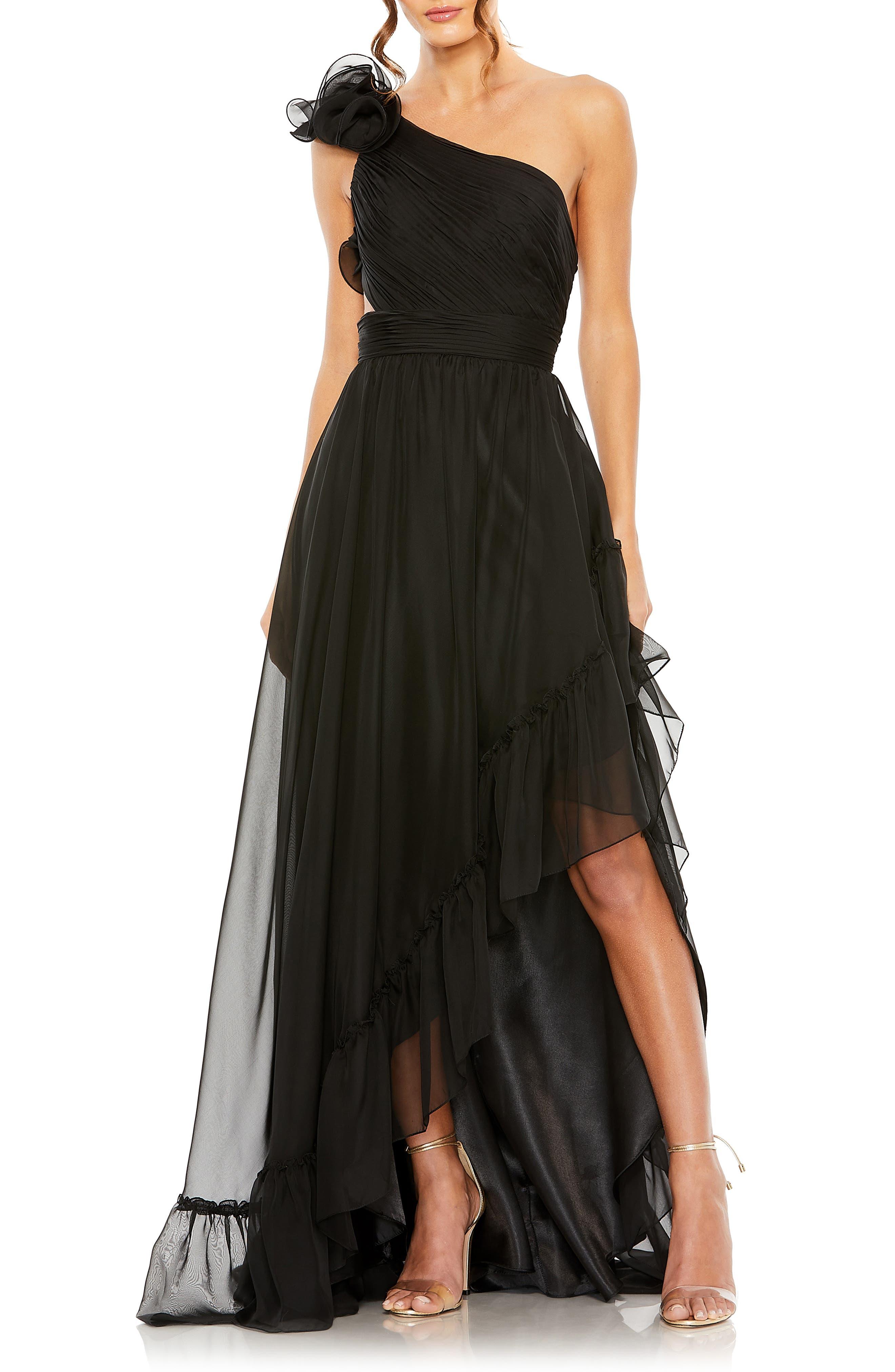 Mac Duggal One-shoulder Ruffle Asymmetric Gown in Black | Lyst