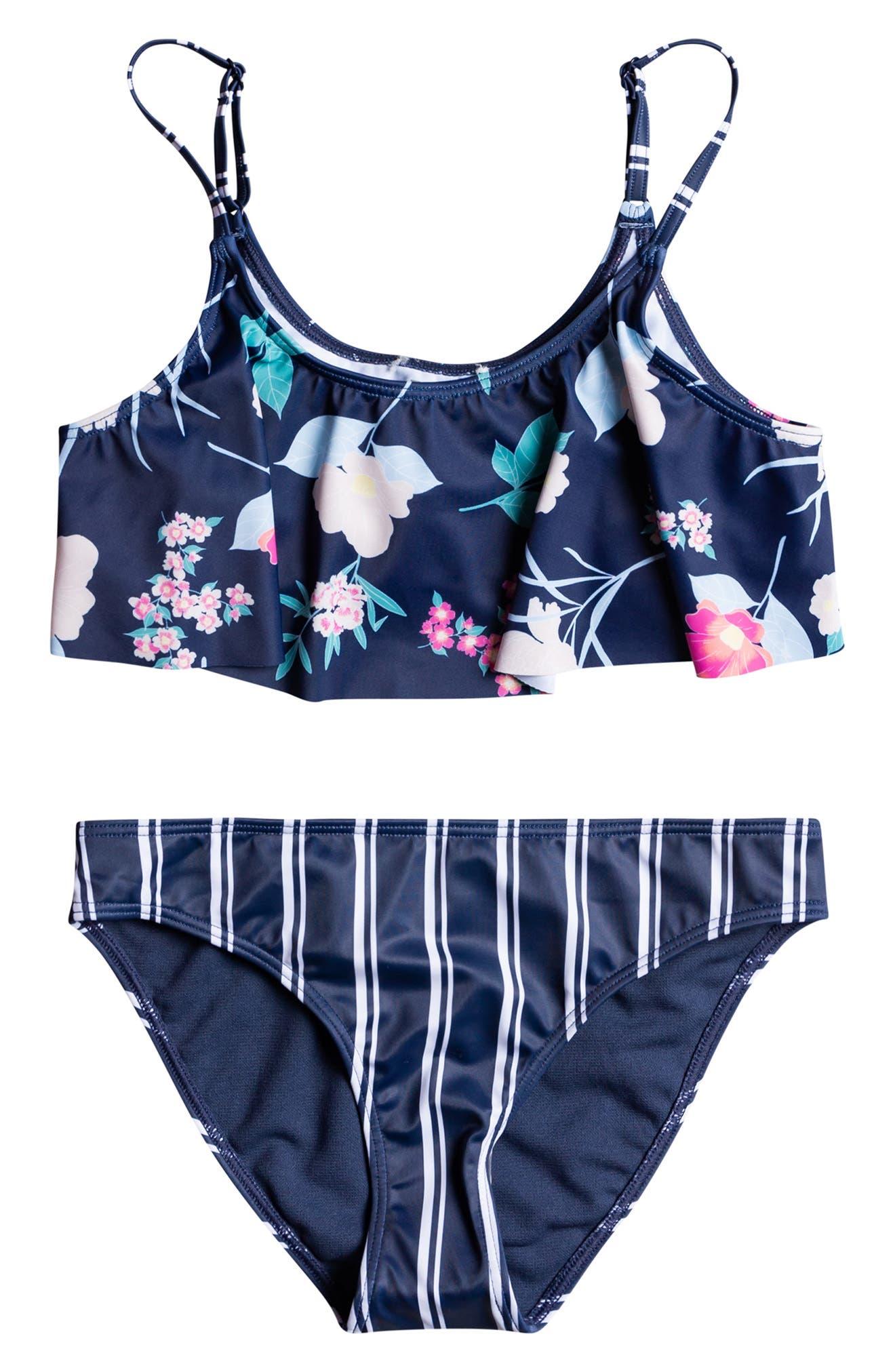 Roxy Kids' Flutter Two-piece Swimsuit in Blue | Lyst