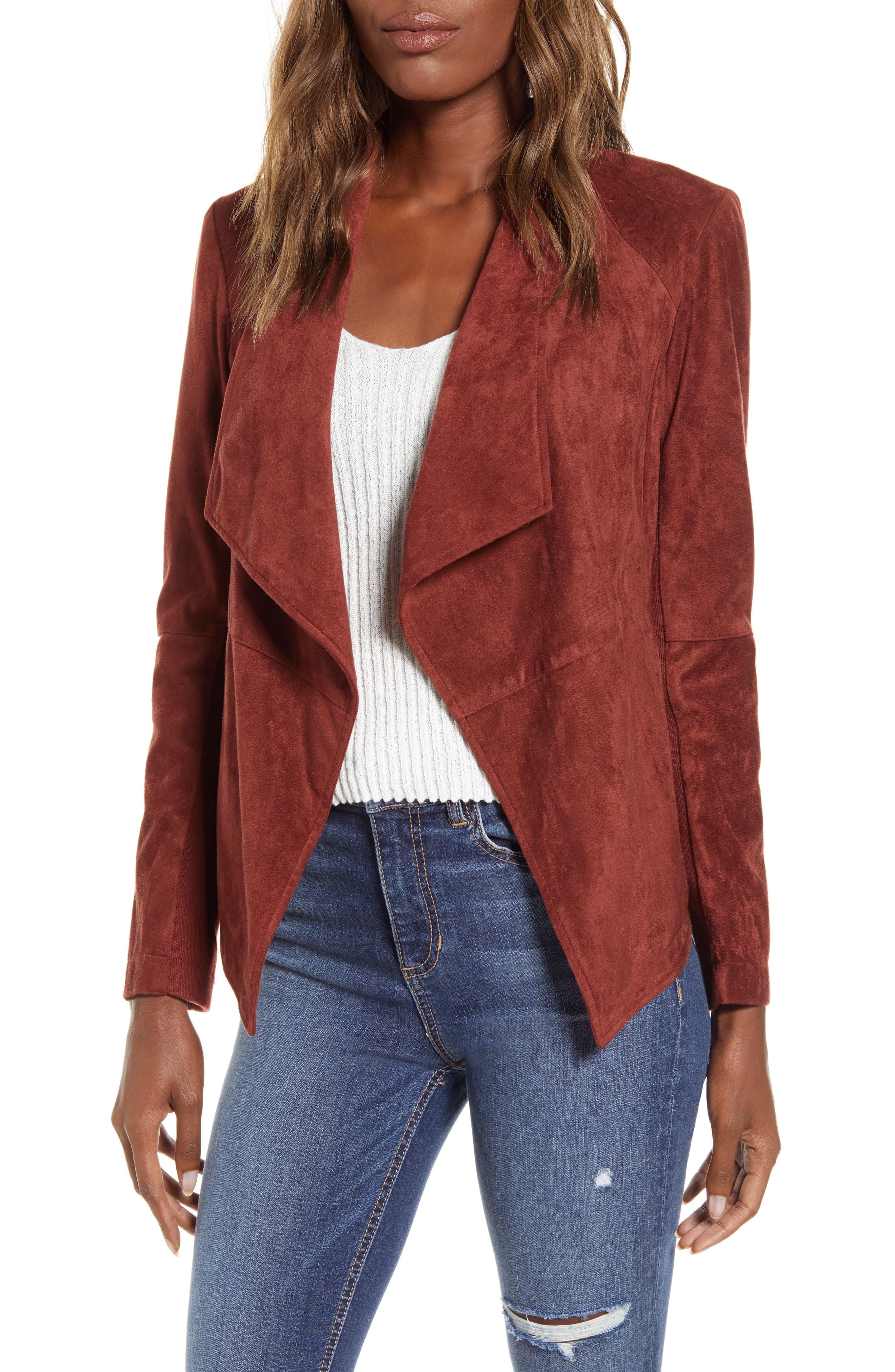 BB Dakota Wade Drape Front Faux Suede Jacket in Red Save 41 Lyst