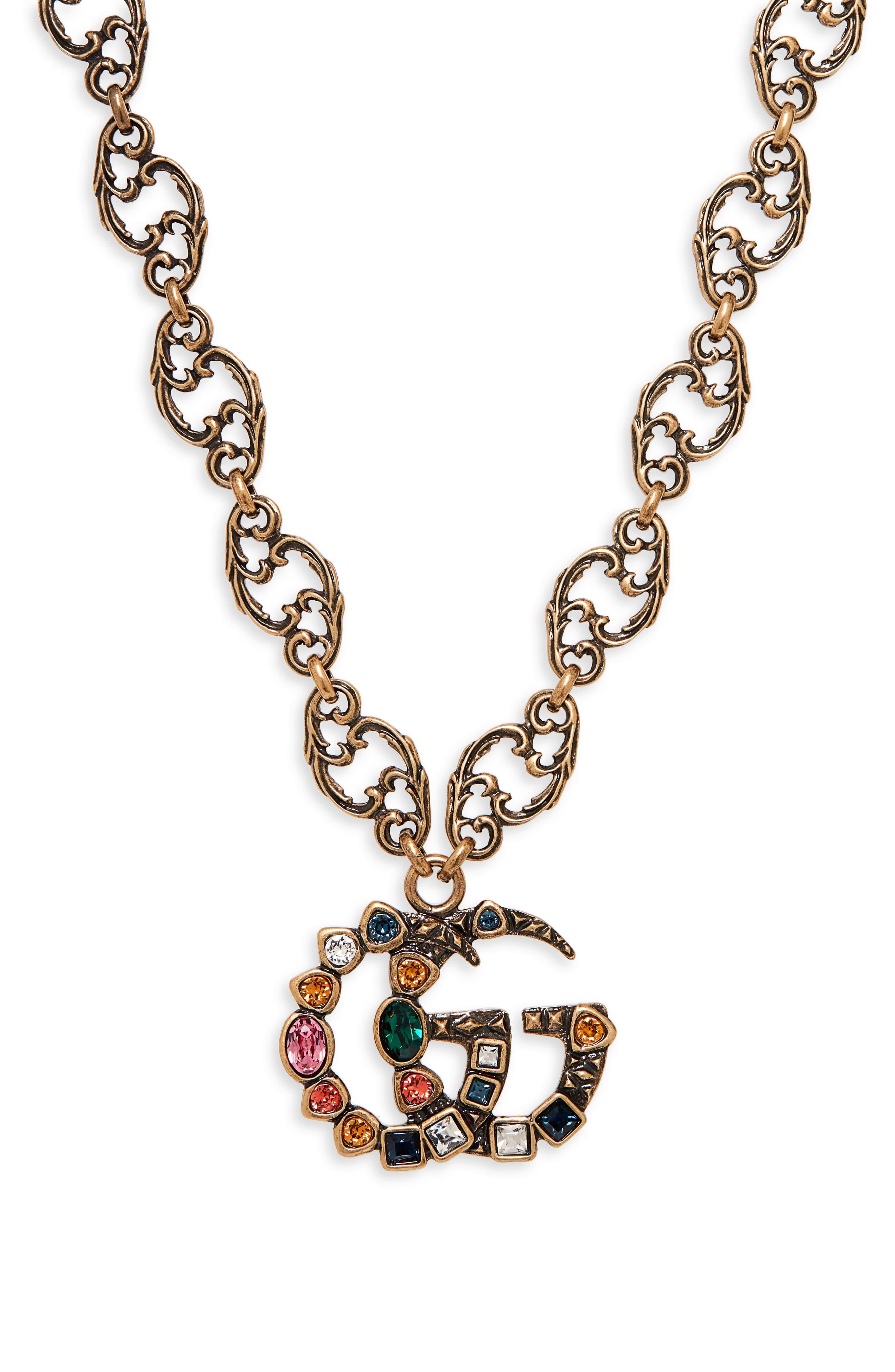 Gucci Crystal Doubleg Pendant Necklace in Metallic Lyst