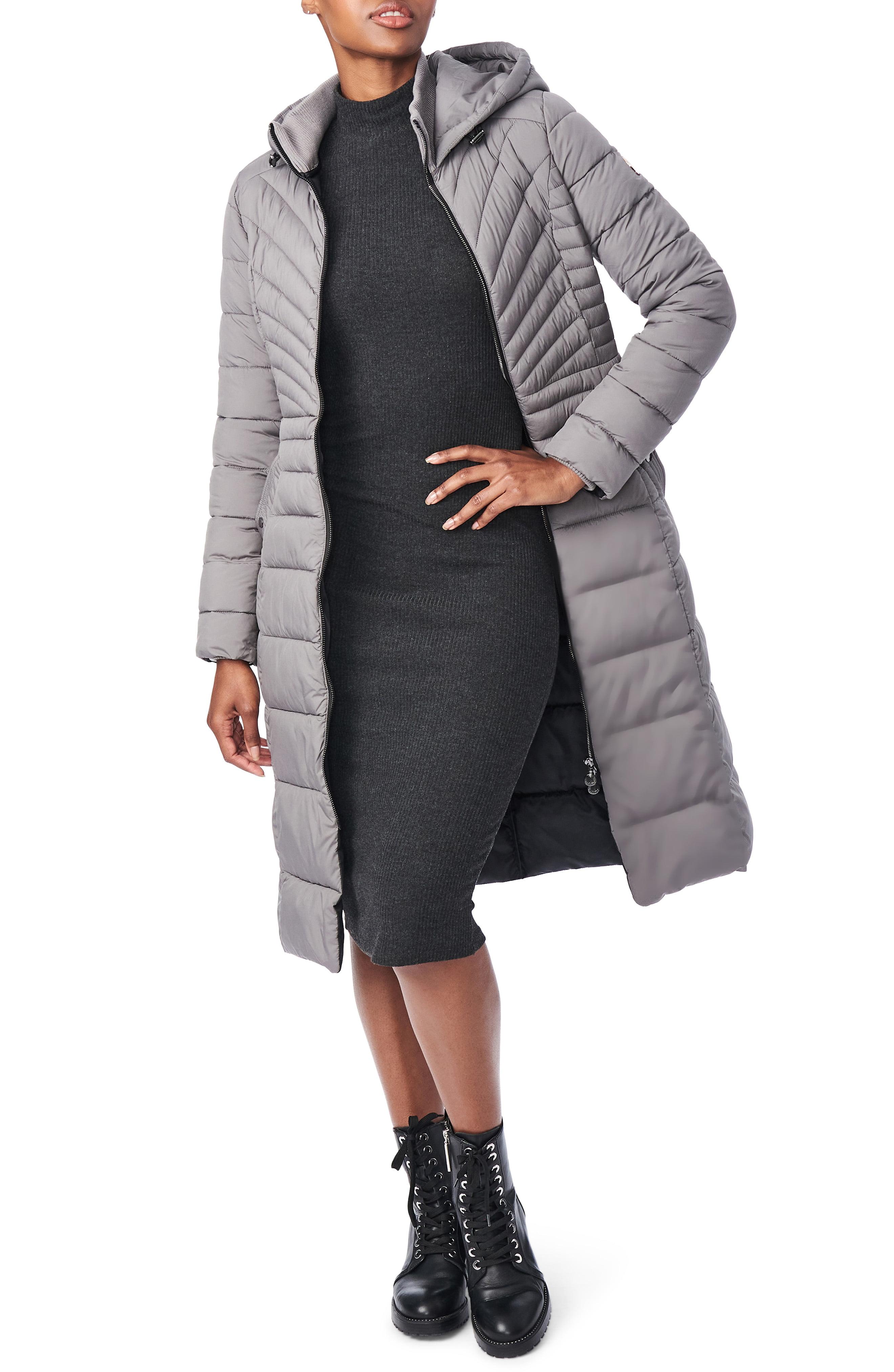 Bernardo Hooded Long Quilted Coat in Charcoal (Gray) Lyst