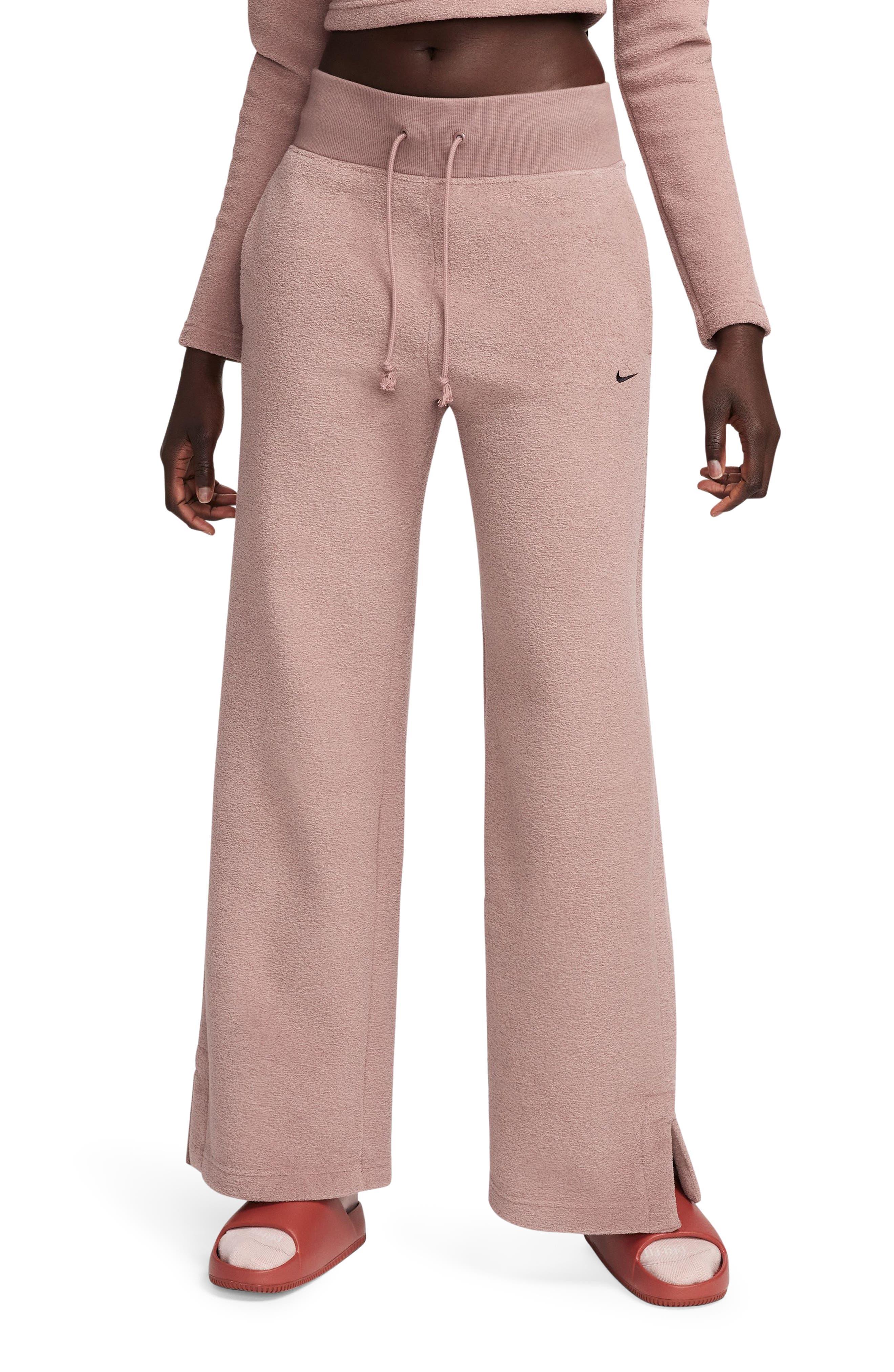 Nike Sportswear Phoenix Plush High Waist Wide Leg Fleece Pants in Pink