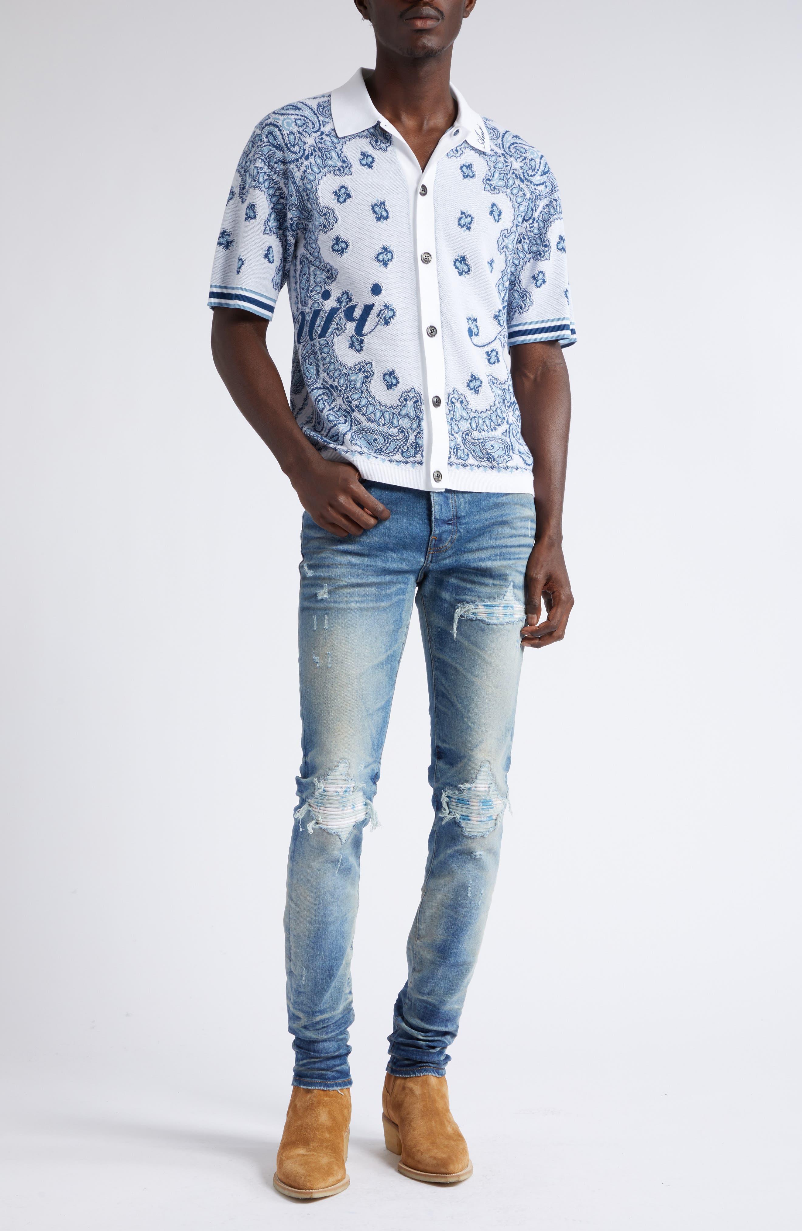 Amiri Mx1 Paisley Patch Ripped Stretch Skinny Jeans in Blue for 