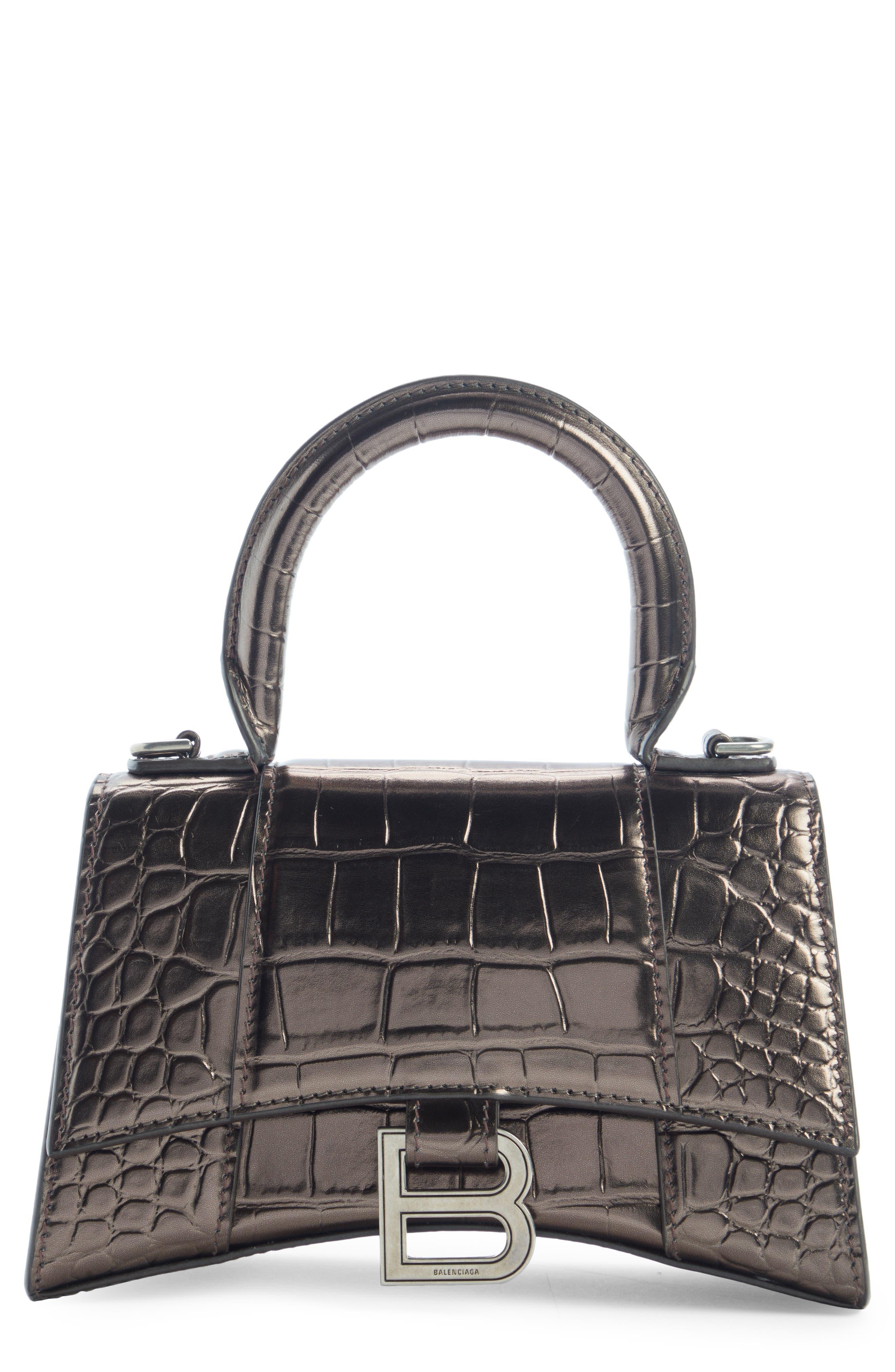 Balenciaga Hourglass Top Handle Bag Small Crocodile Embossed