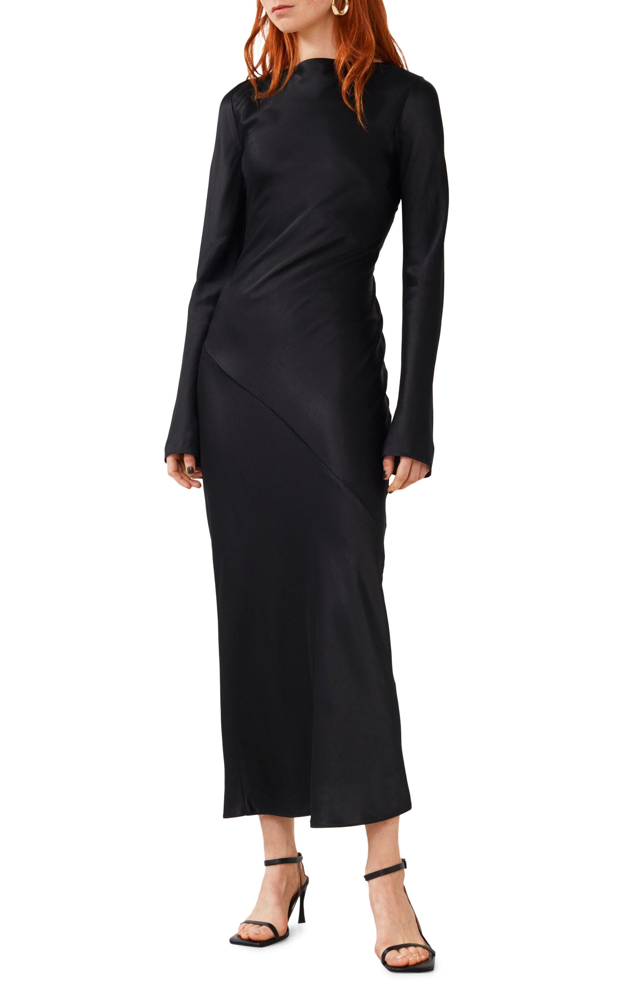 black long sleeve midi dress