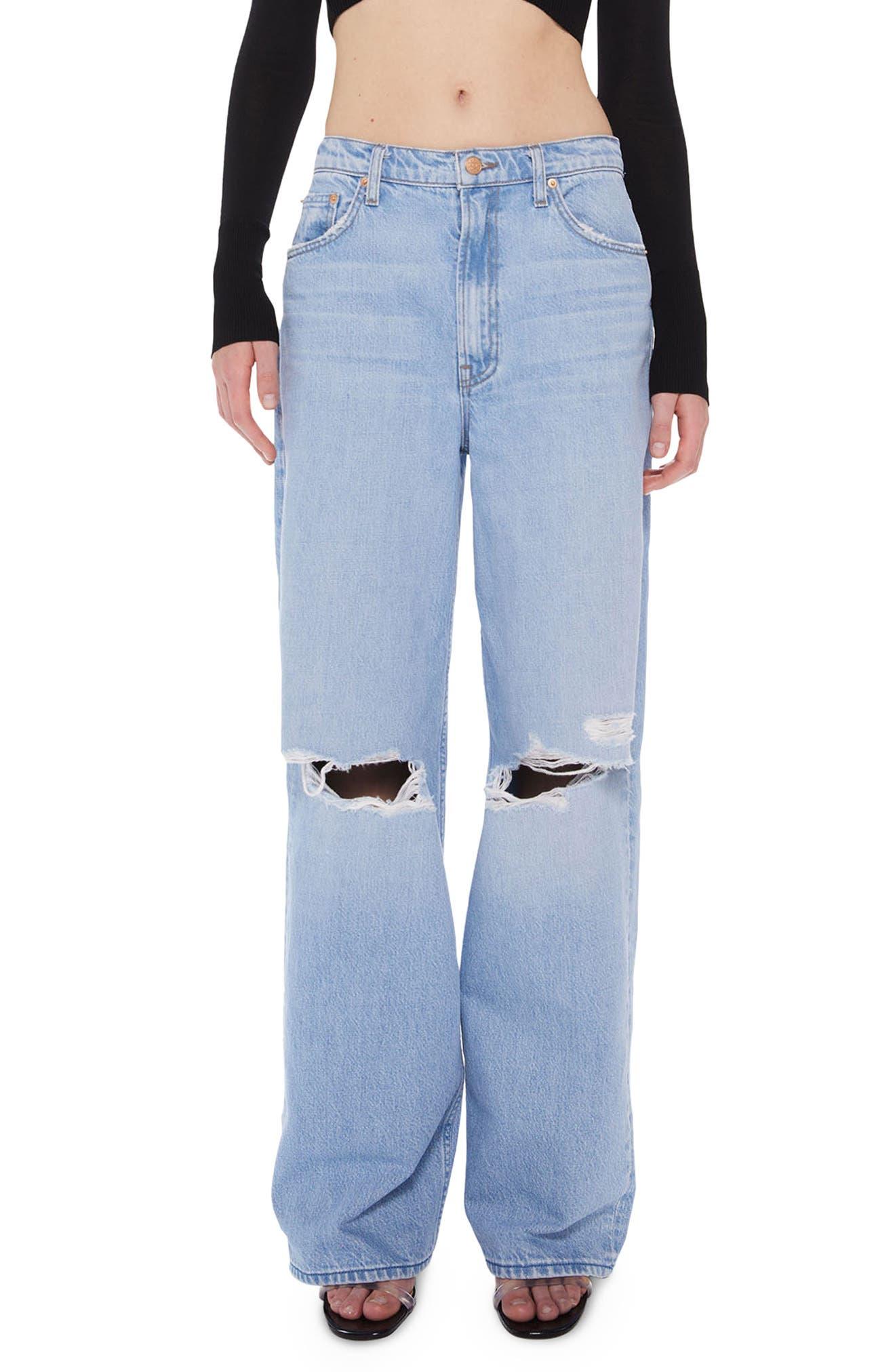 Mother Snacks! The Fun Dip Distressed High Waist Puddle Wide Leg Jeans ...