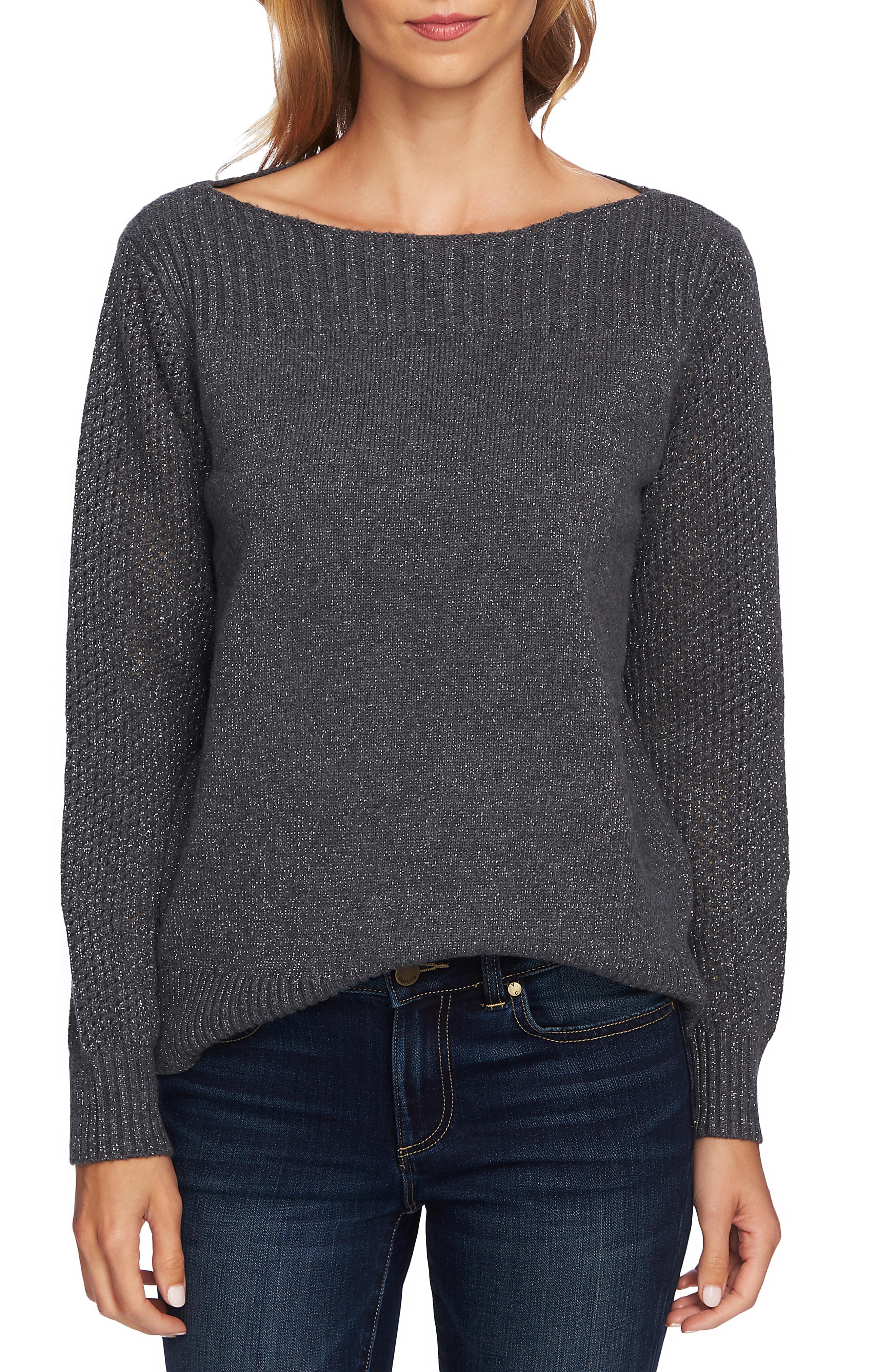 Cece Metallic Knit Sweater in Gray - Lyst