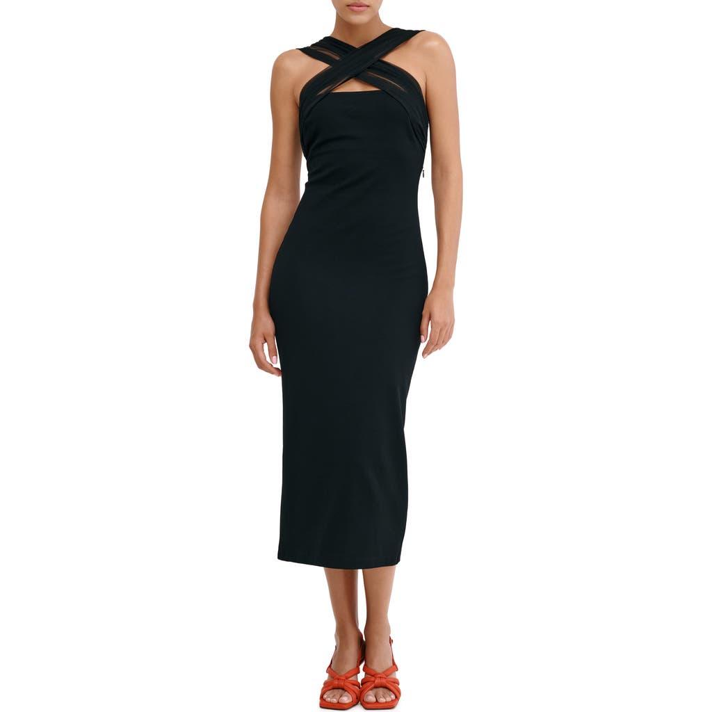 MARCELLA Waldorf Mesh Cross Neck Midi Dress in Black Lyst - Main Image