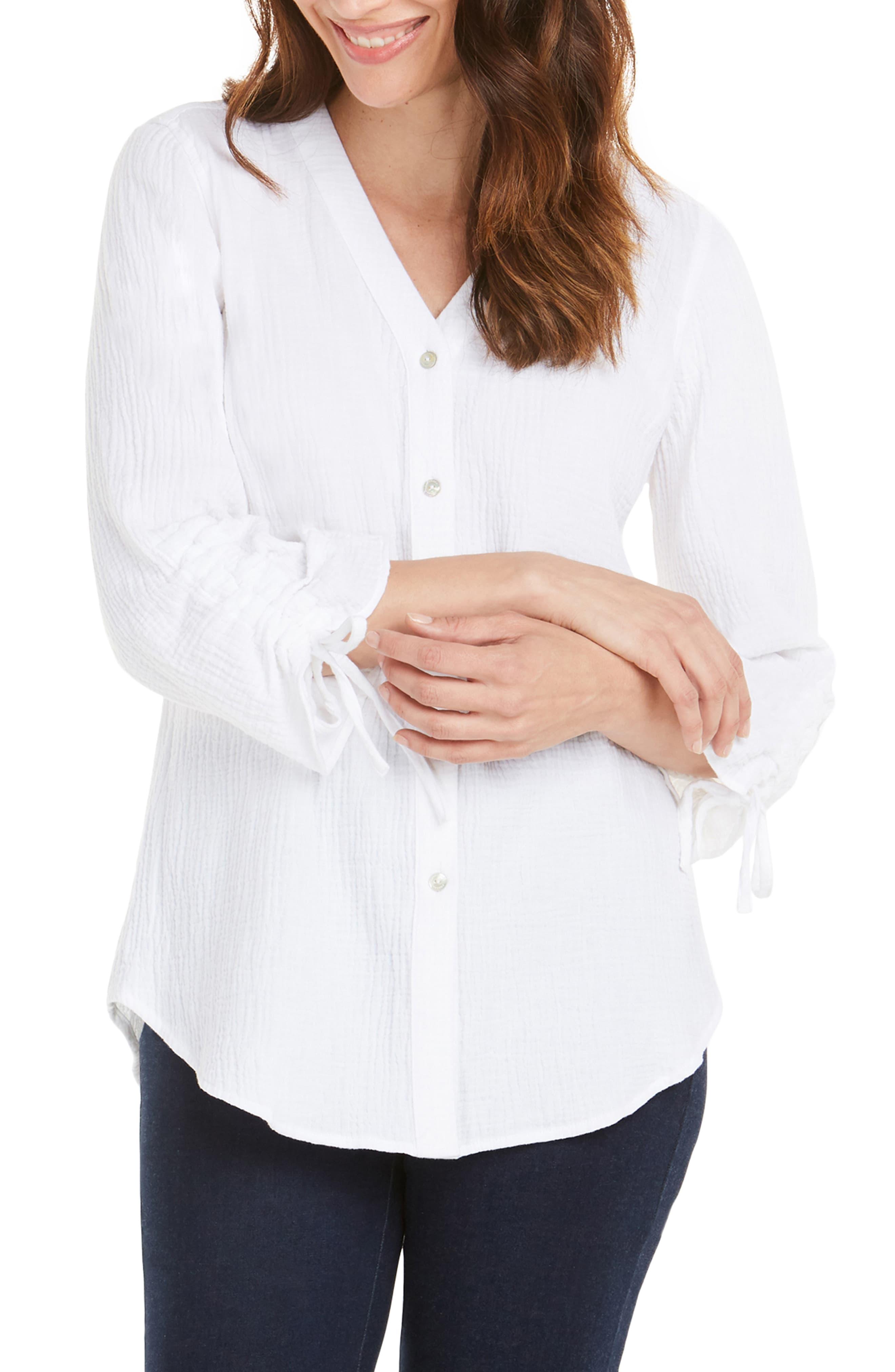 Foxcroft Marley In Double Faced Gauze Button Down Blouse in White Lyst