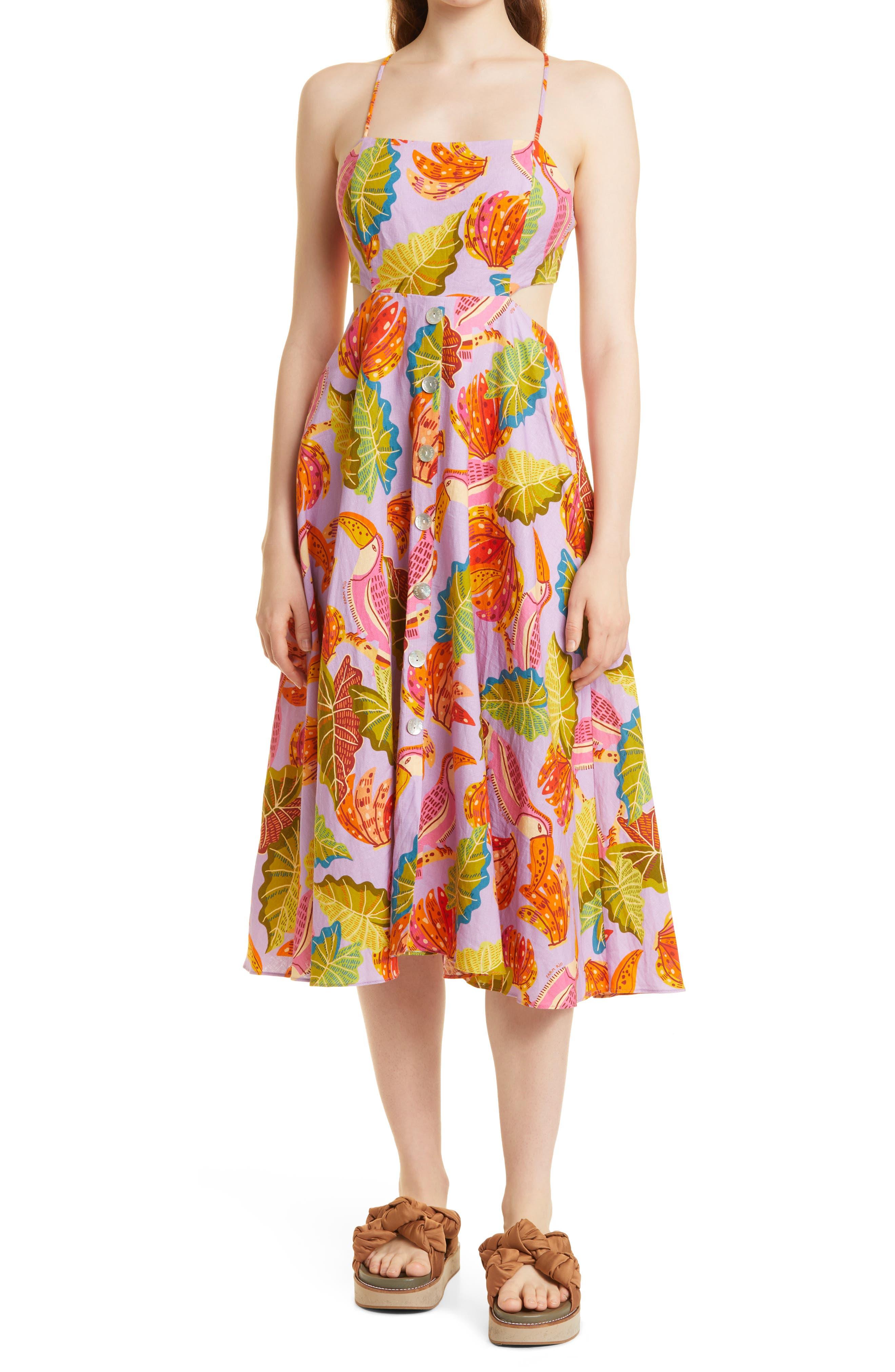 FARM Rio Beaks And Bananas Linen Blend Dress At Nordstrom In Lilac 