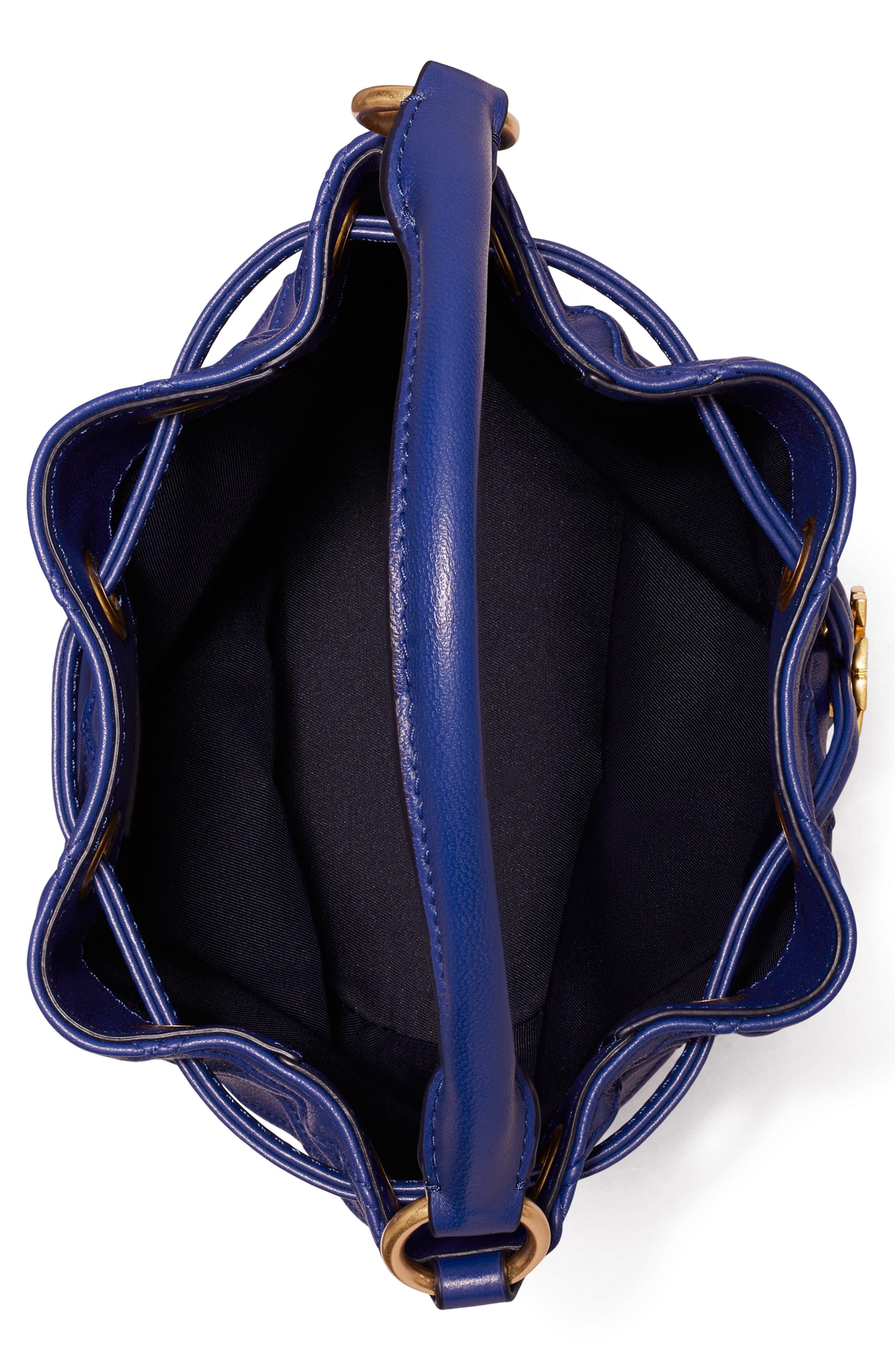 Tory Burch Fleming Mini Navy Leather Bucket Bag in Blue