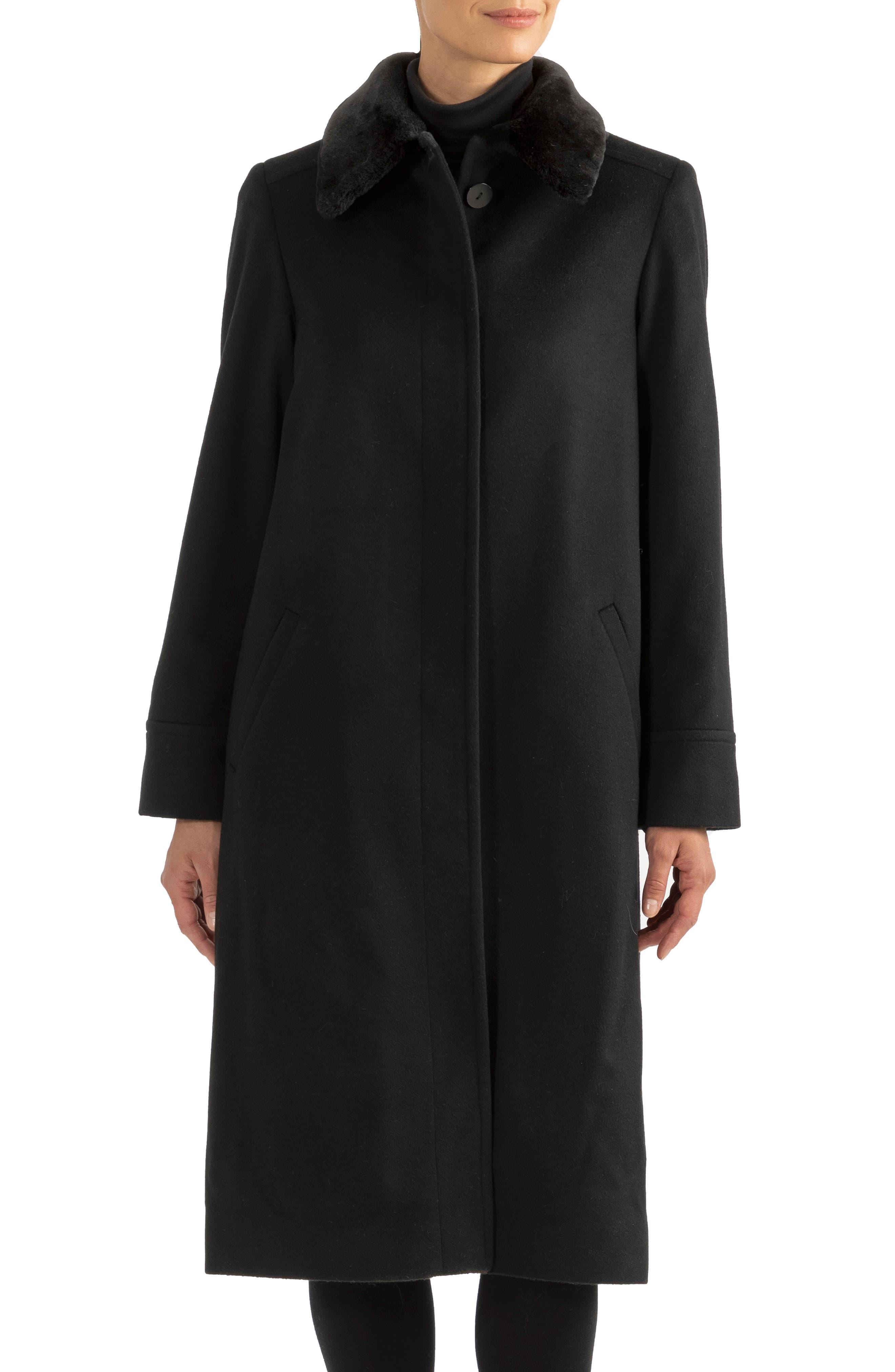 Sofia Cashmere Genuine Shearling Collar Wool & Cashmere Longline Coat
