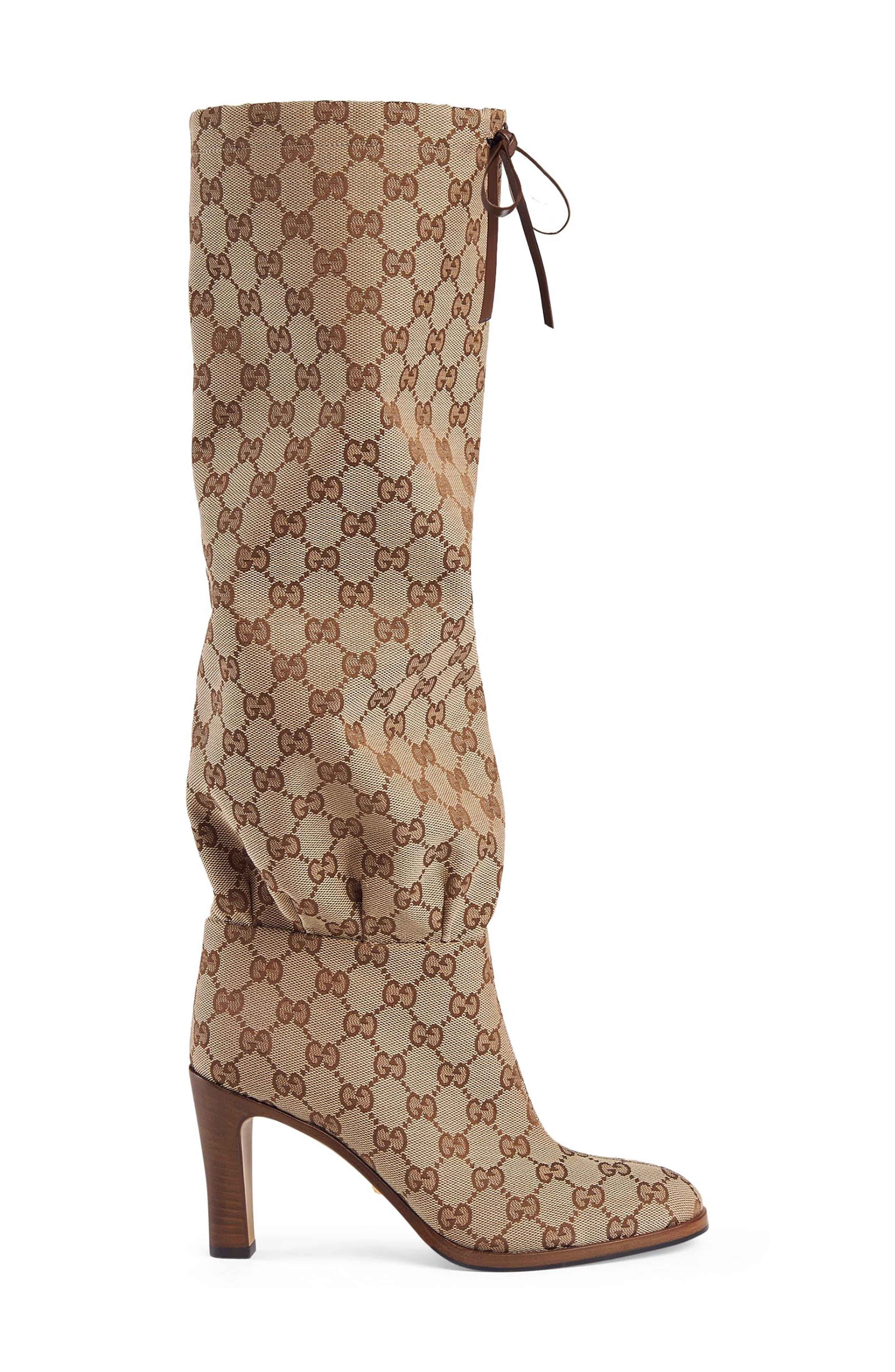 Gucci Canvas Lisa Tie Tall Boots With 