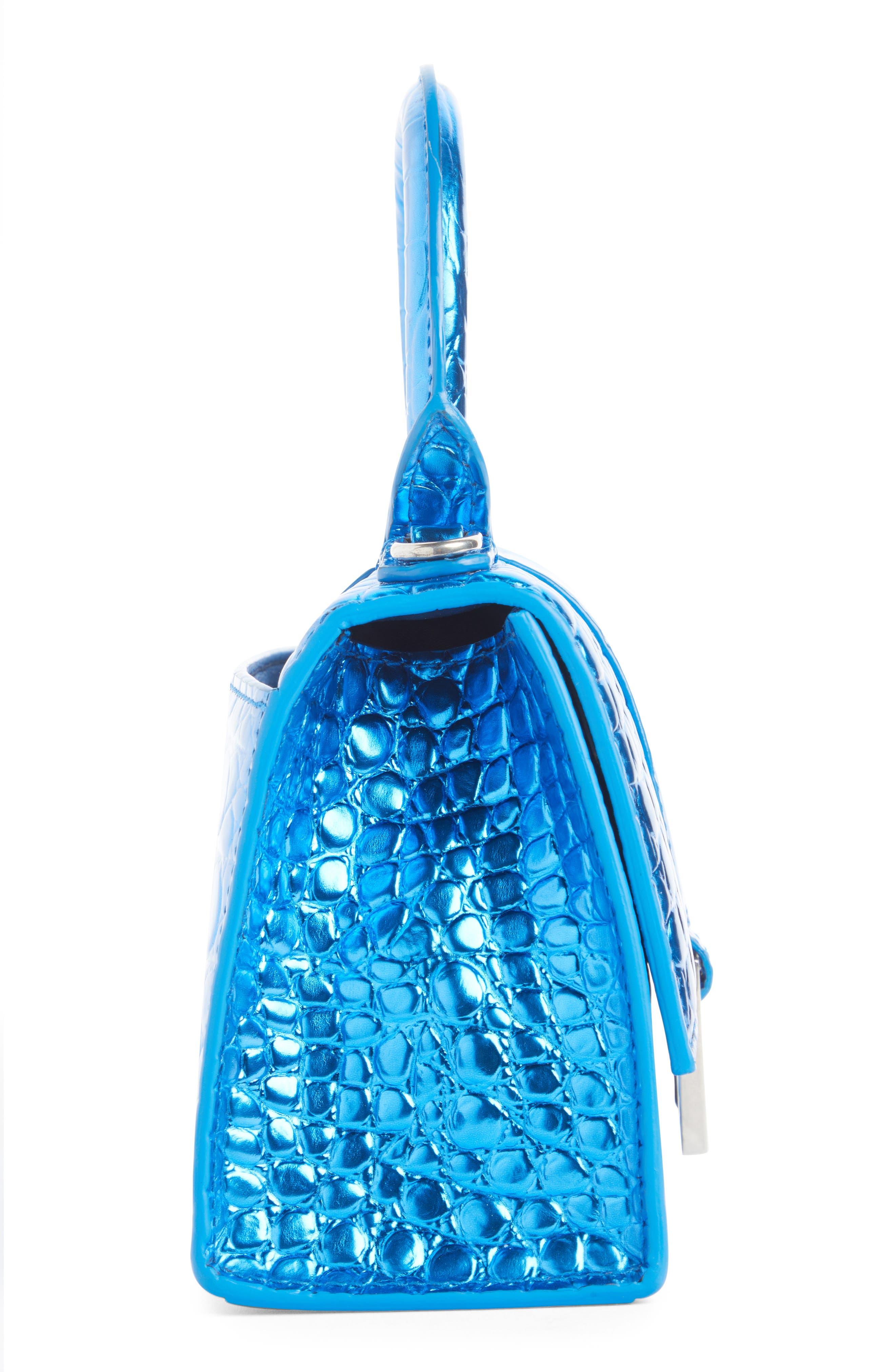 Blue croc embossed balenciaga hourglass bag