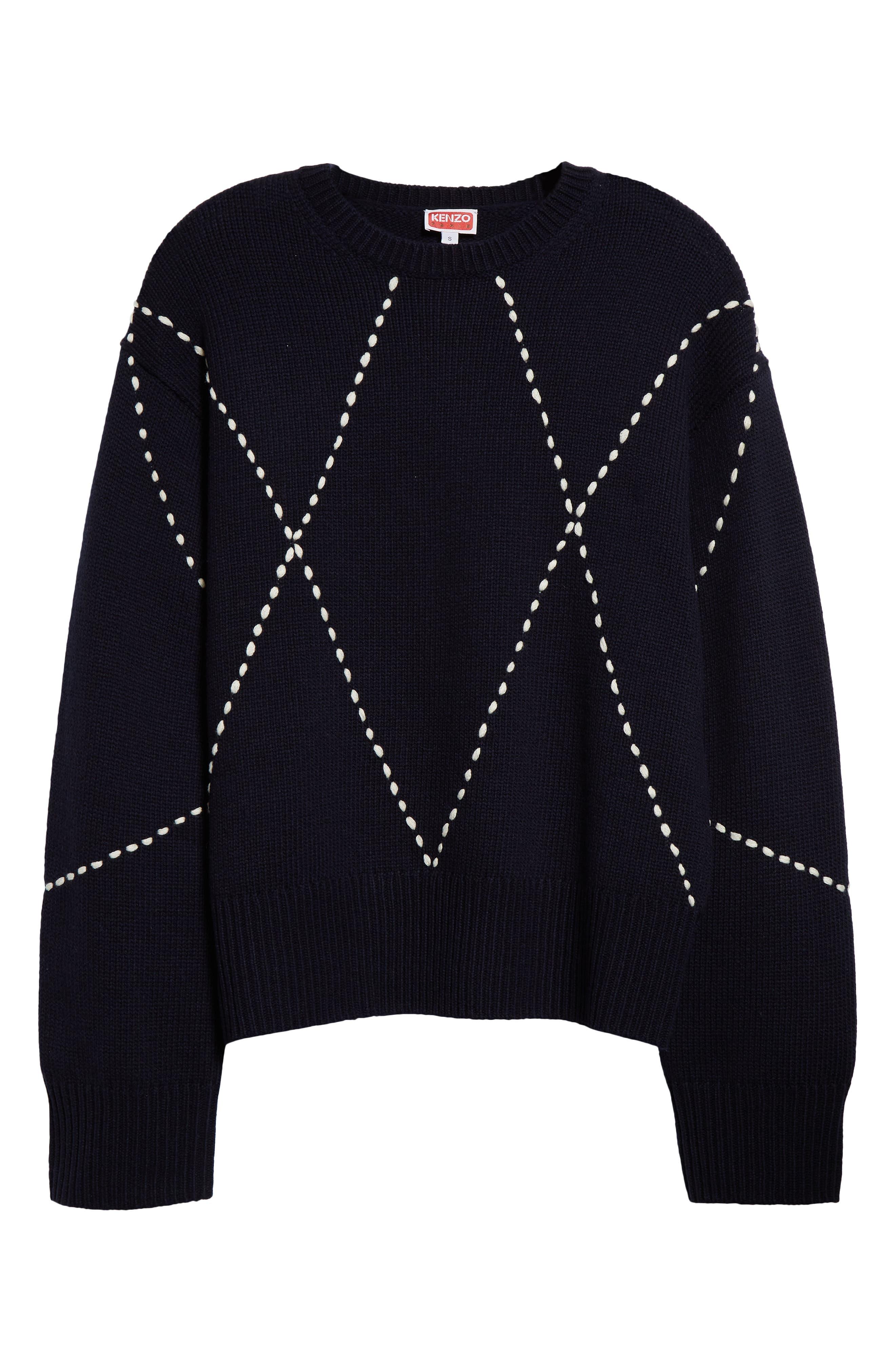 Intarsia Wool Blend Sweater in Blue - Kenzo