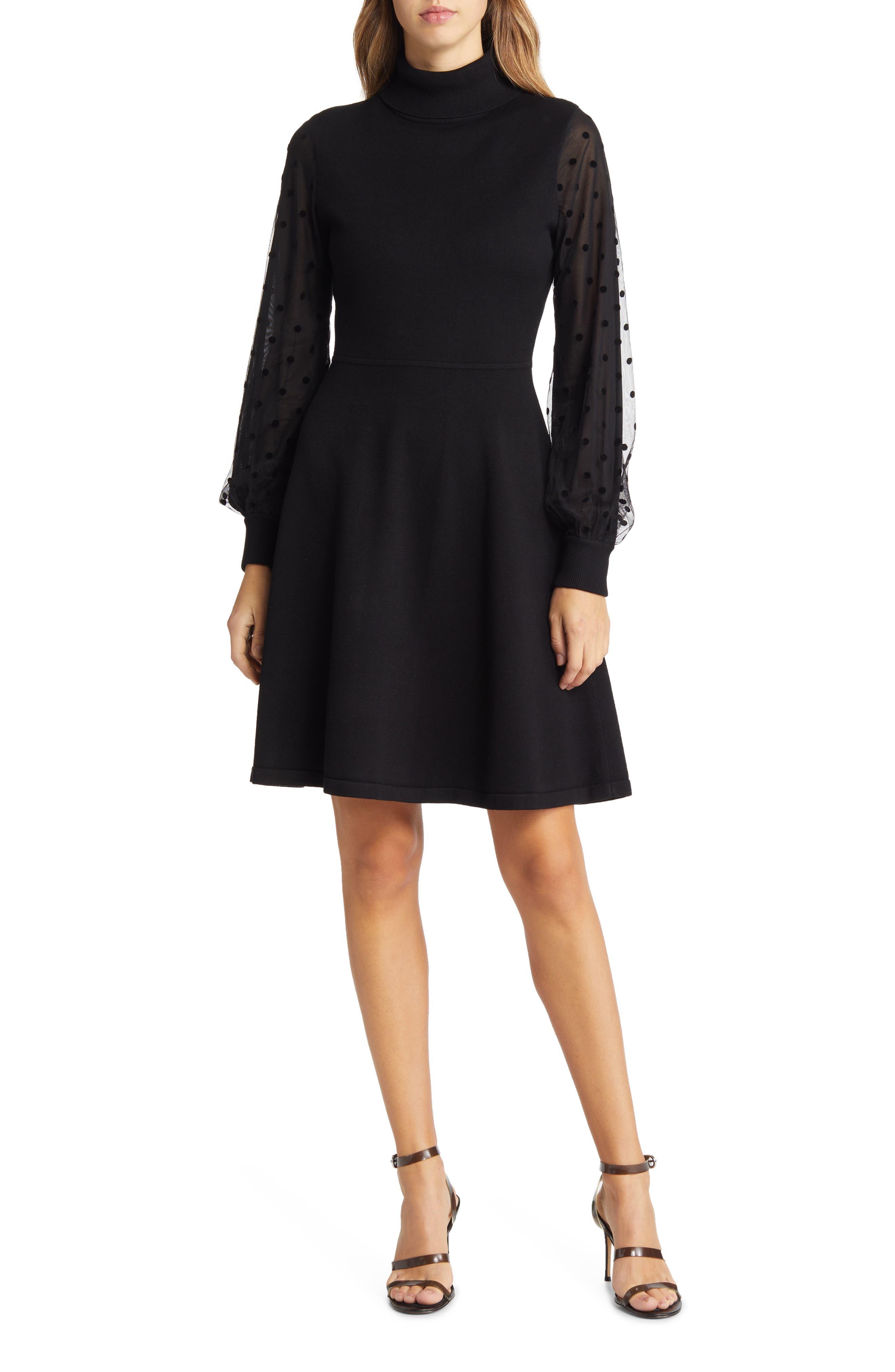 Eliza J Mixed Media Long Sleeve Fit & Flare Dress in Black Lyst