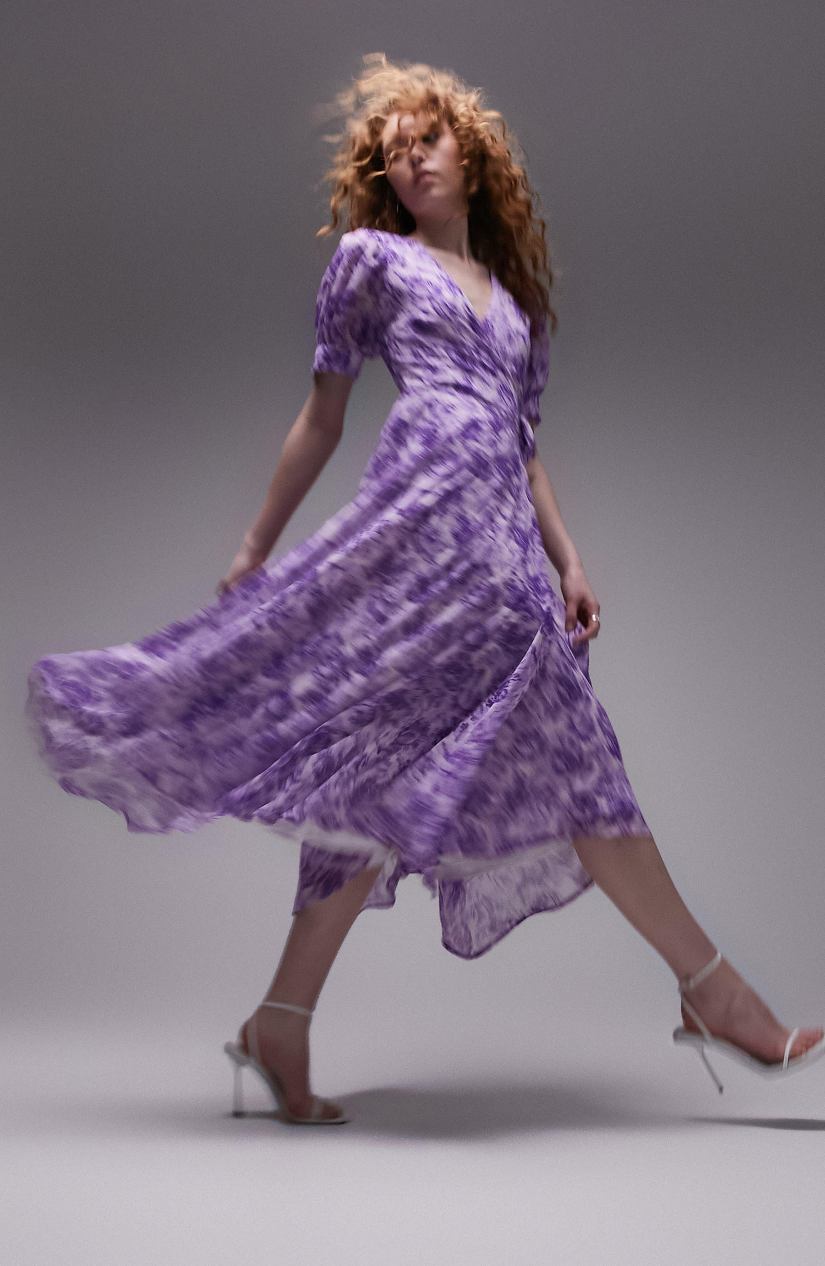 TOPSHOP Floral Cocktail Wrap Dress in Purple | Lyst