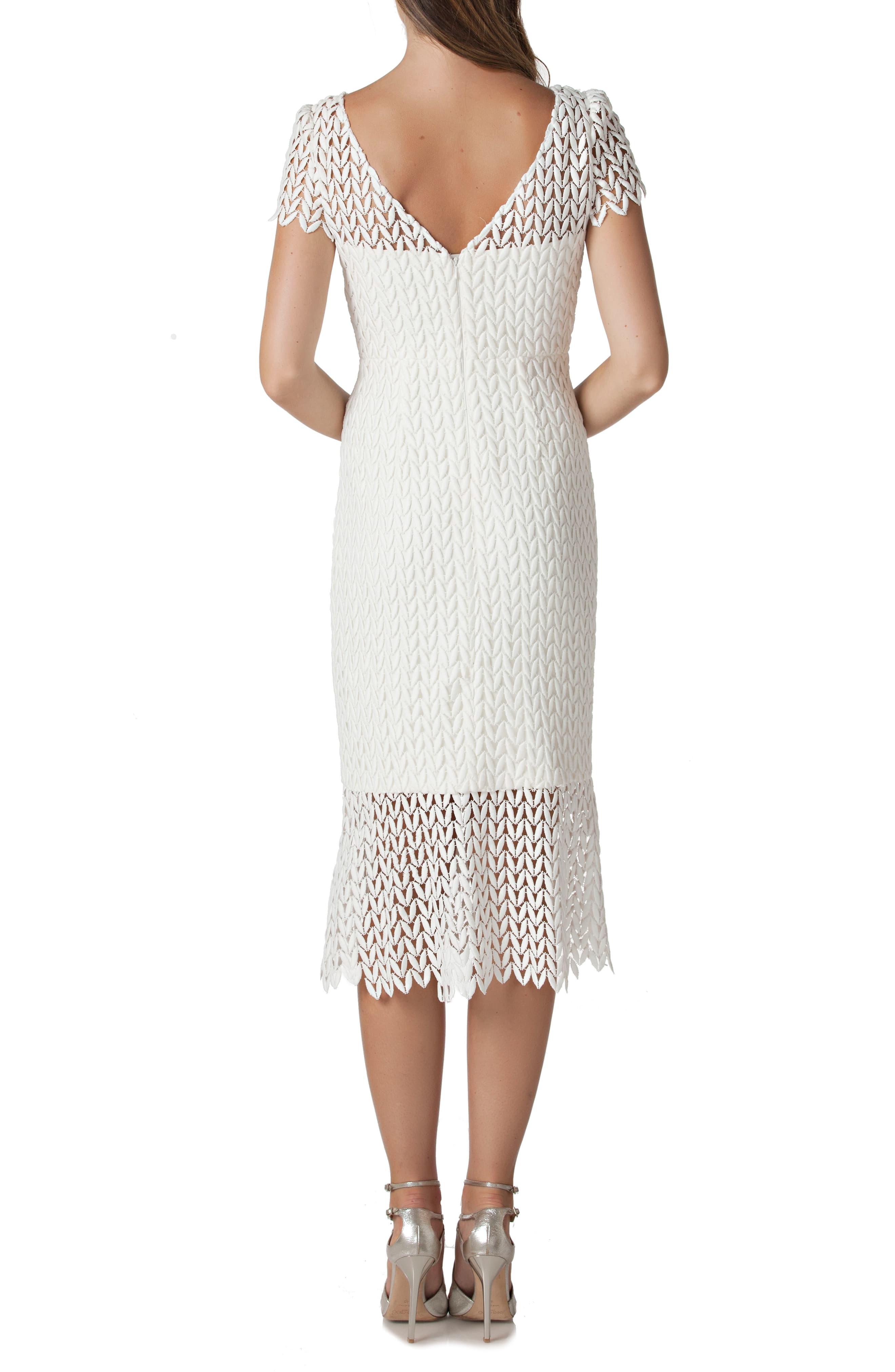 kay unger fishnet lace sheath dress