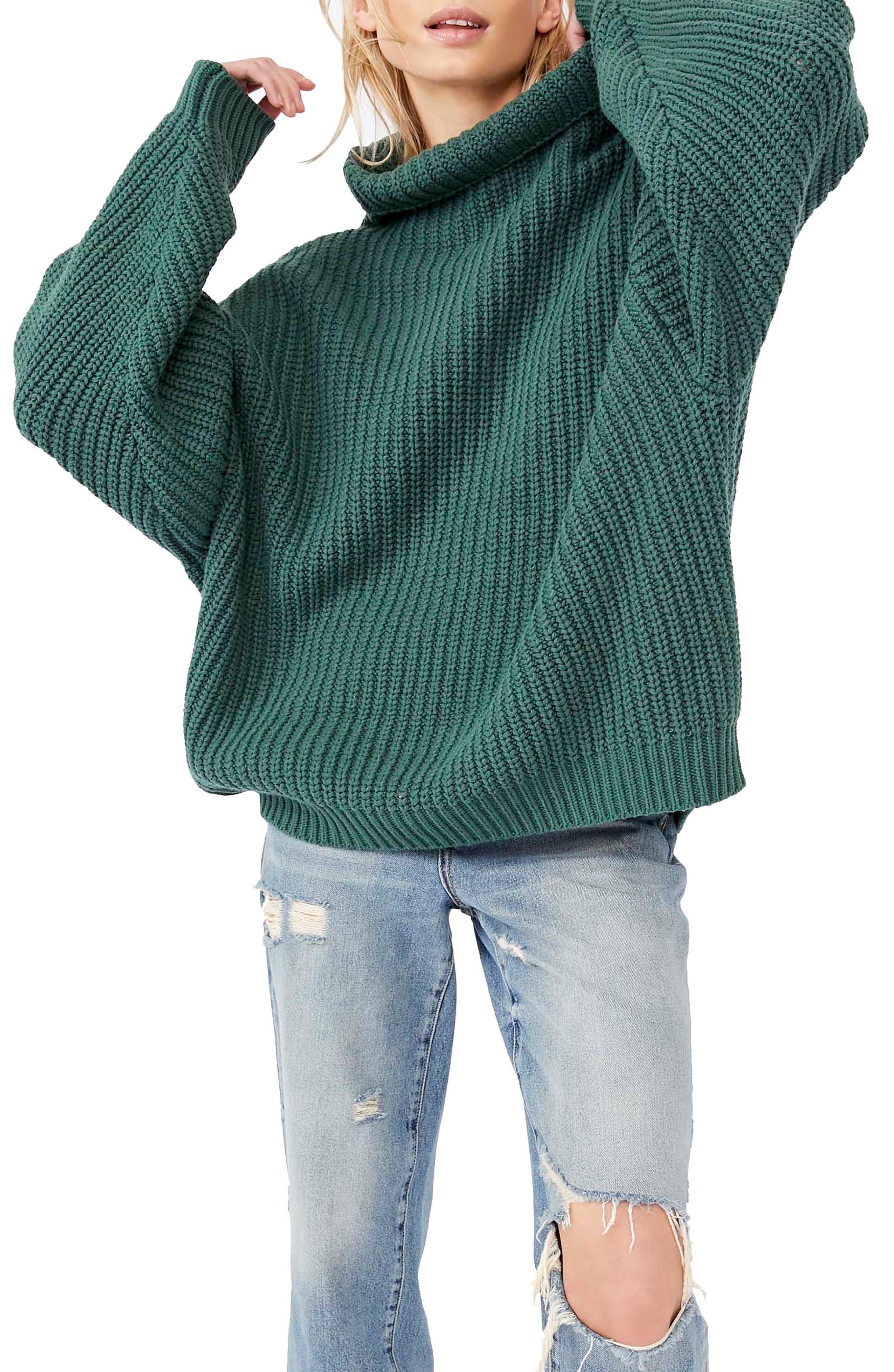 Free People Swim Too Deep Turtleneck Sweater in Green