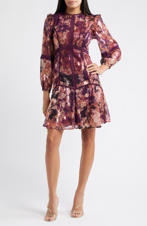 Eliza J Lace Trim Long Sleeve Trapeze Dress in Red | Lyst