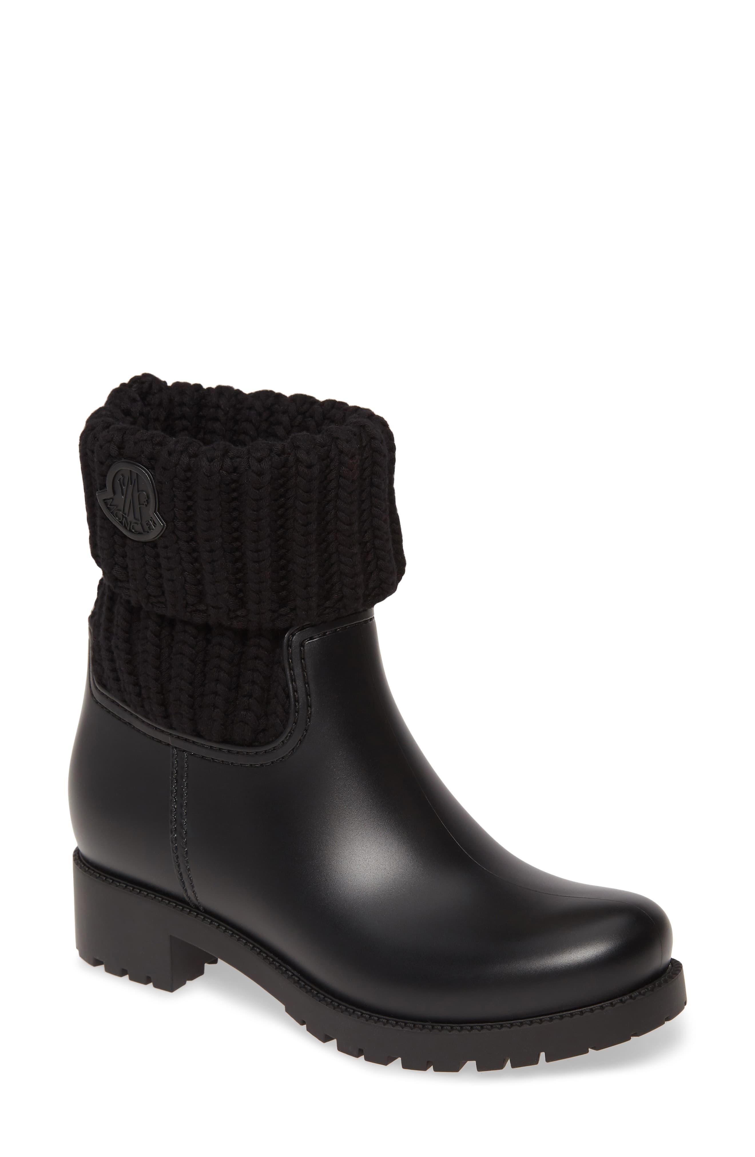 ginette knit cuff leather rain boot