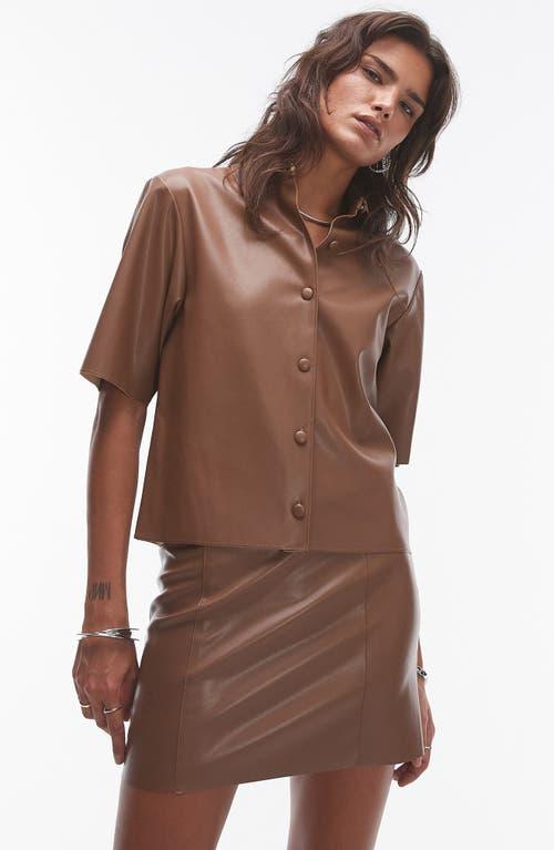 Brown Topshop Button Down Skirt ONLY Curve Faux Suede Mini Skirt