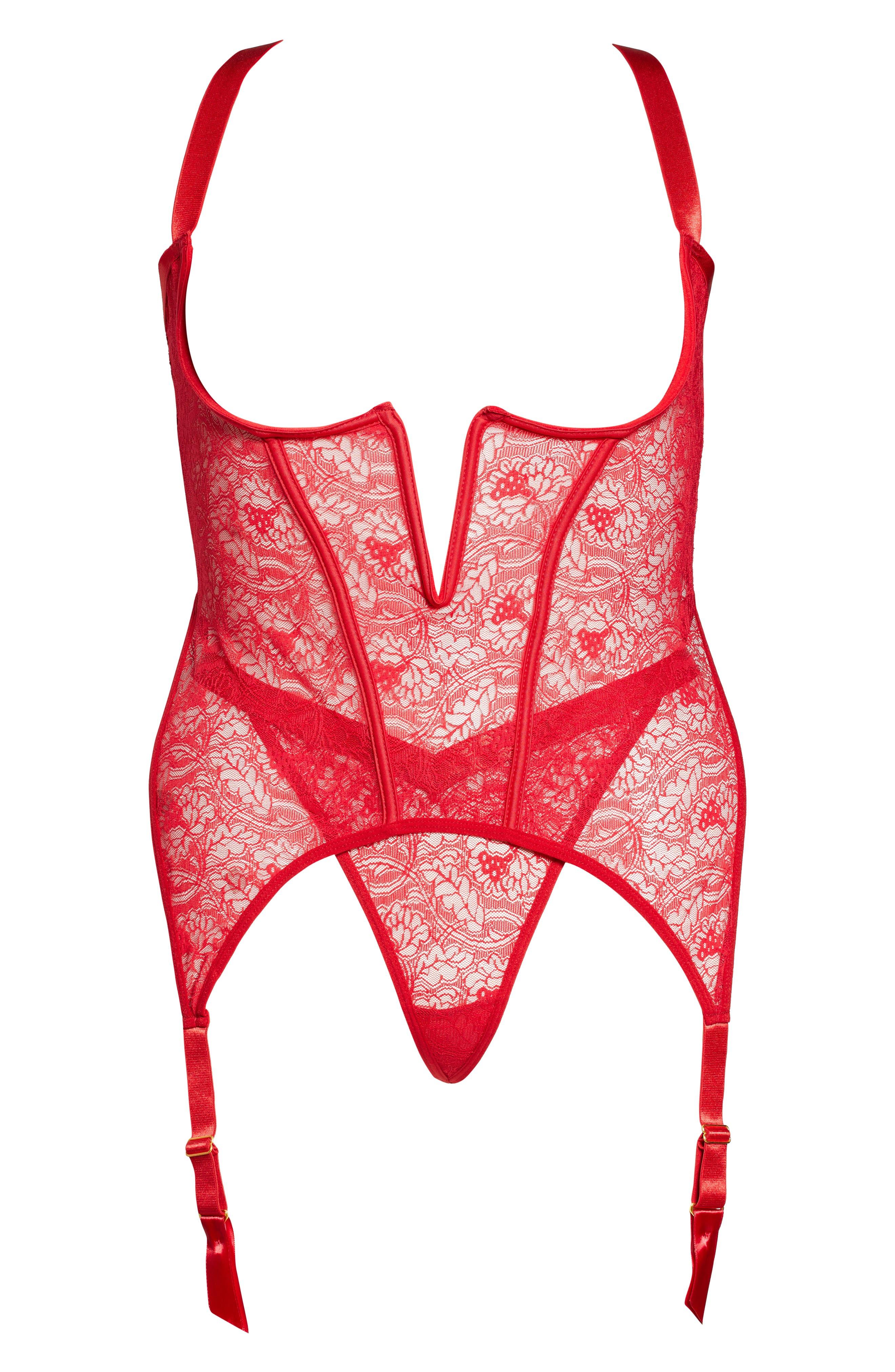 Oh La La Cheri Maryl Open Cup Lace Teddy With Garter Straps in Red | Lyst