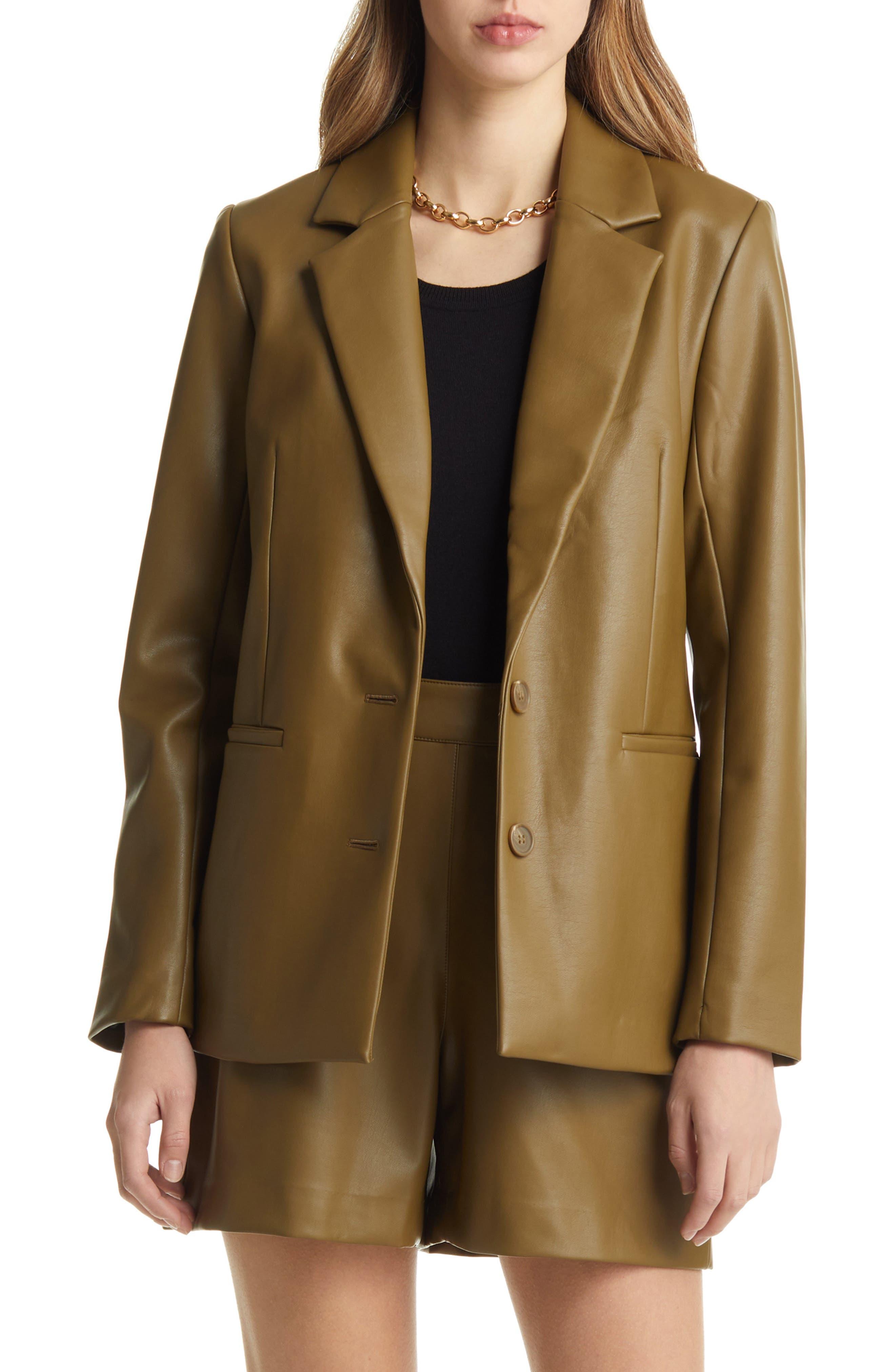 Halogen Faux Leather Blazer In Olive Italy At Nordstrom Rack in