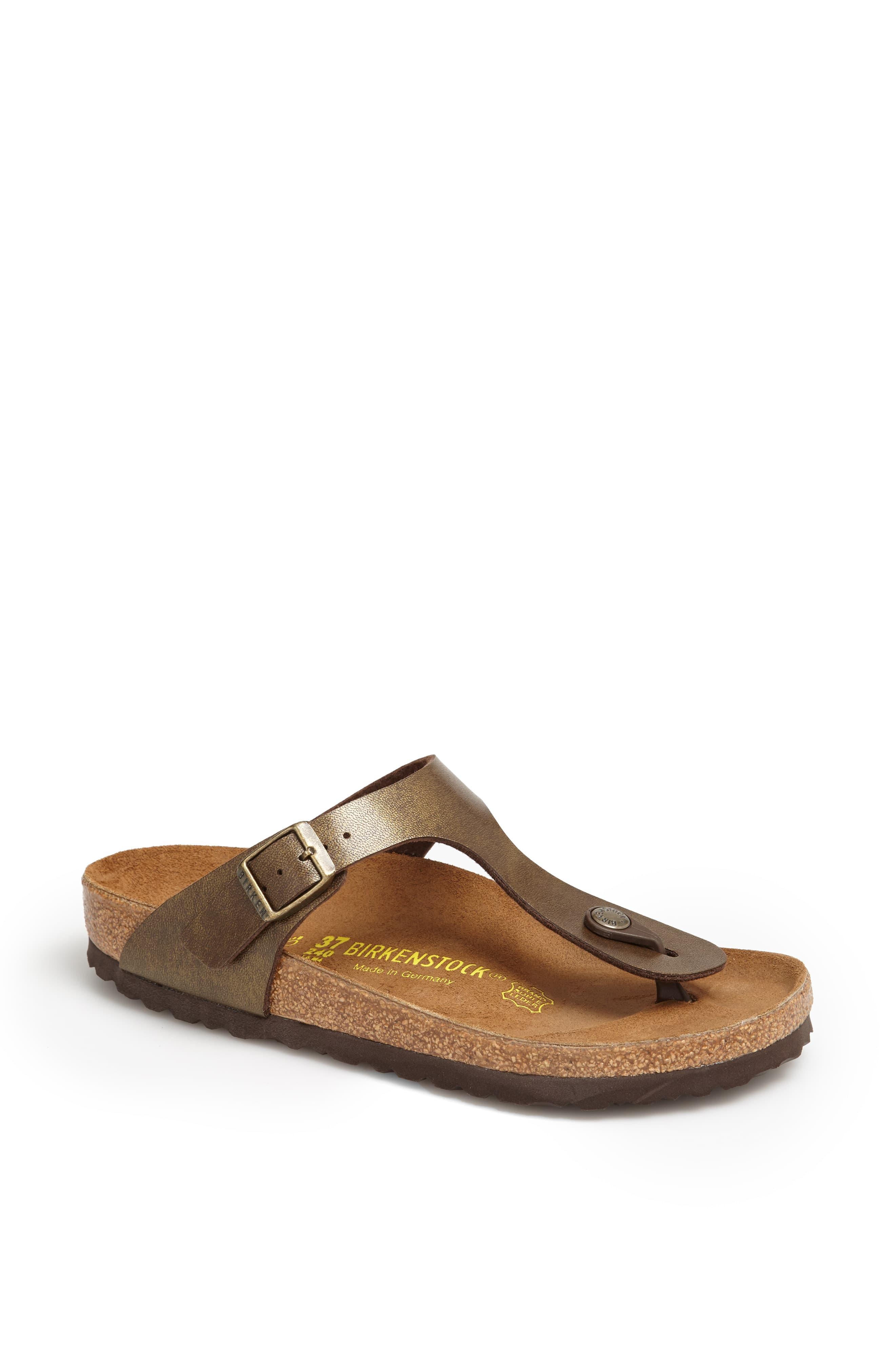 Birkenstock Leather Gizeh Birko-Flor Sandals in Brown Metallic ...