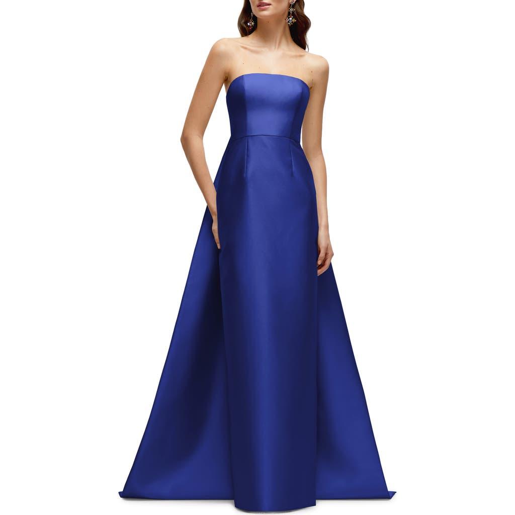 Alfred Sung Strapless Satin Twill Column Gown With Removable Train in Blue  | Lyst