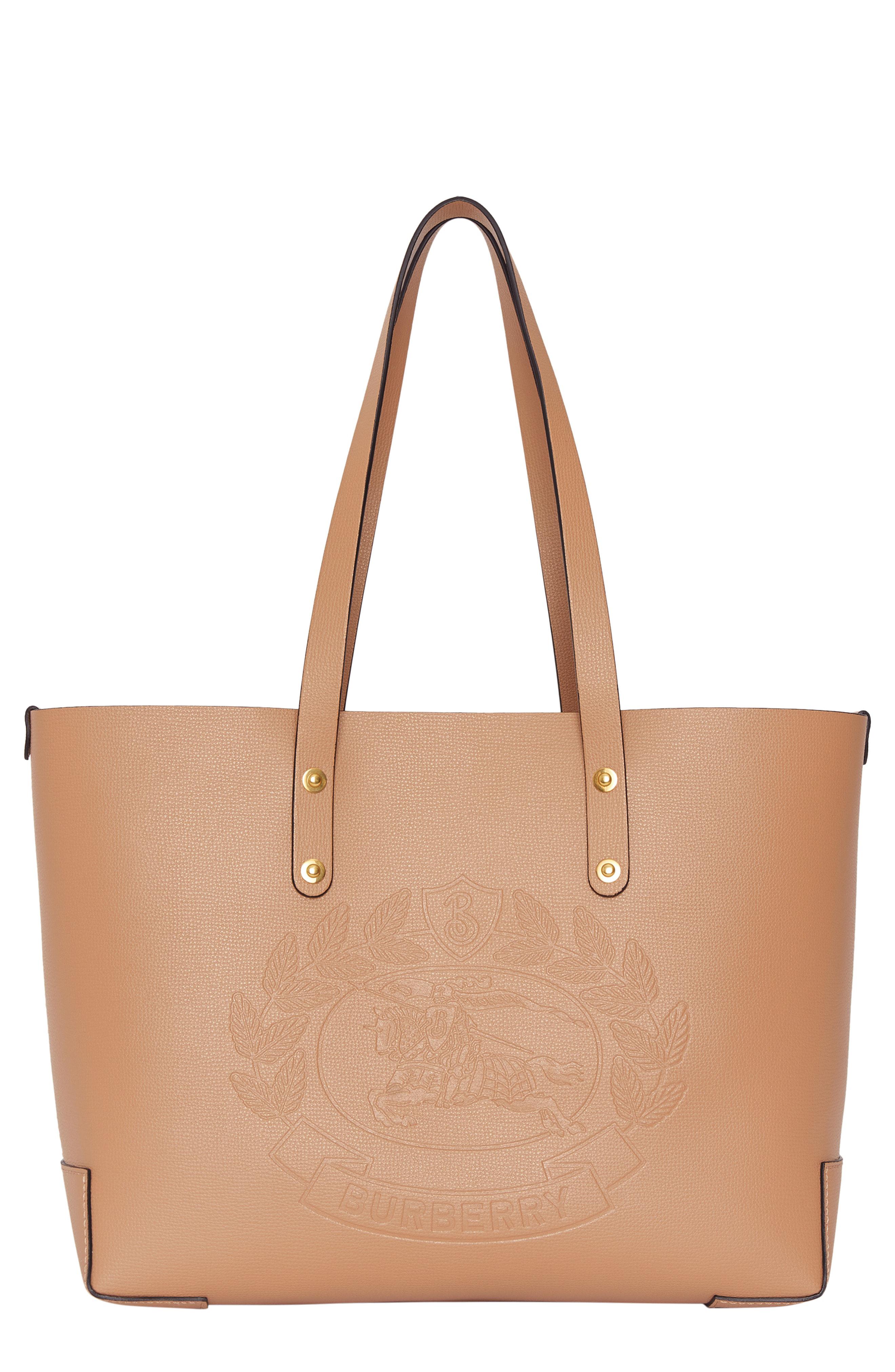 Small Embossed Crest Leather Tote 