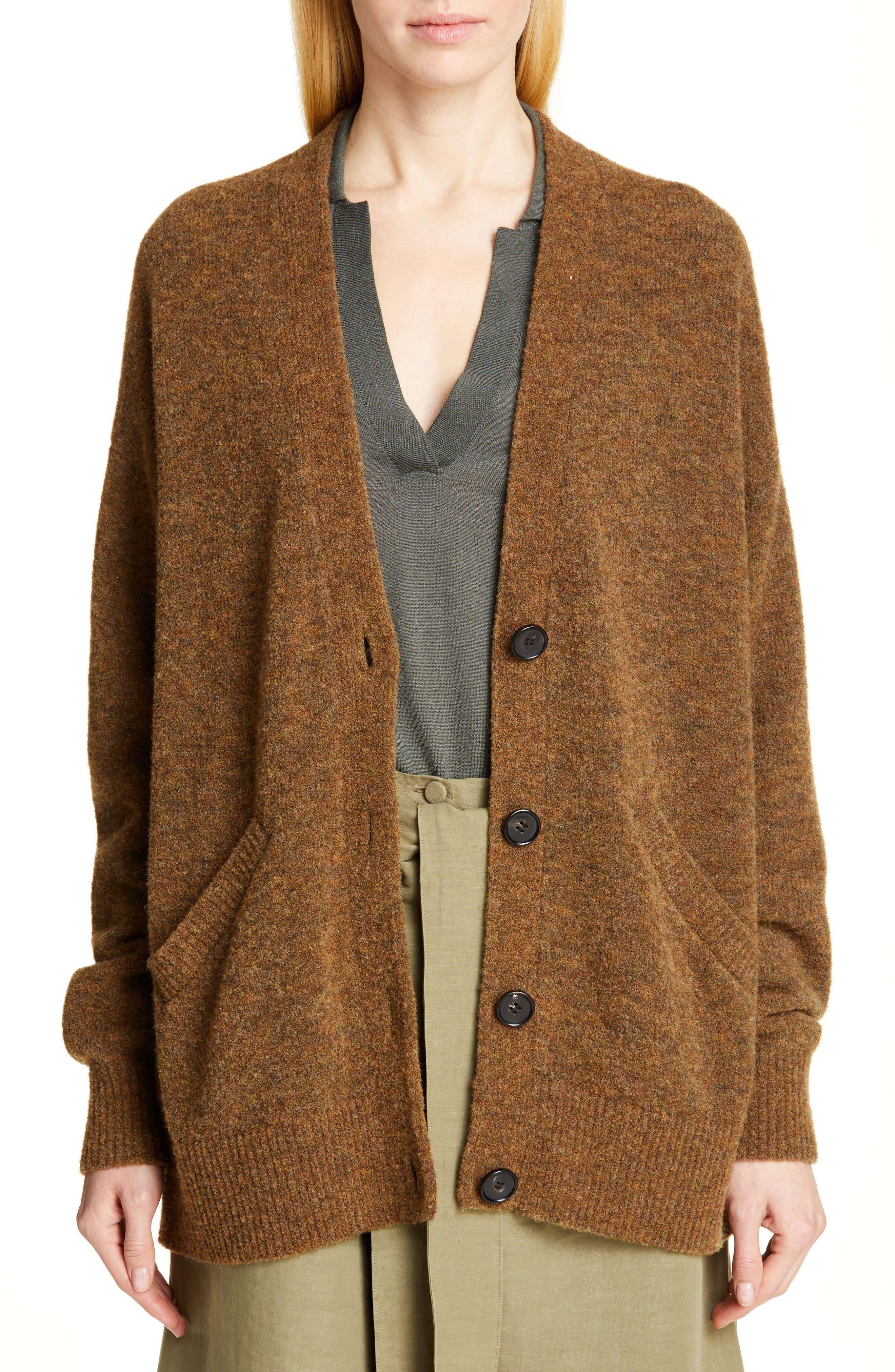 Co. Merino Wool Blend Cardigan in Brown Lyst