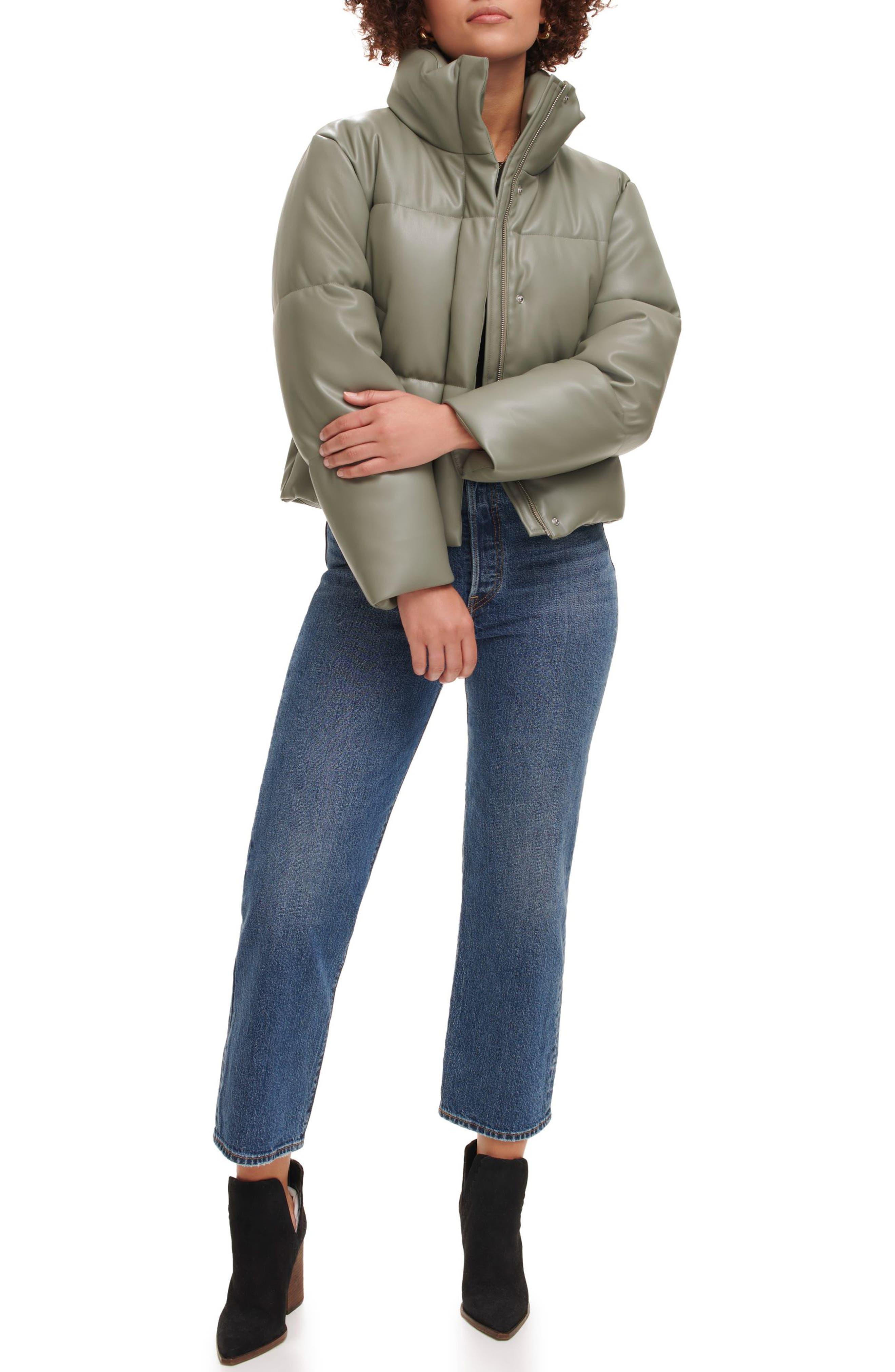 Levi s Water Resistant Faux Leather Puffer Jacket in Gray Lyst