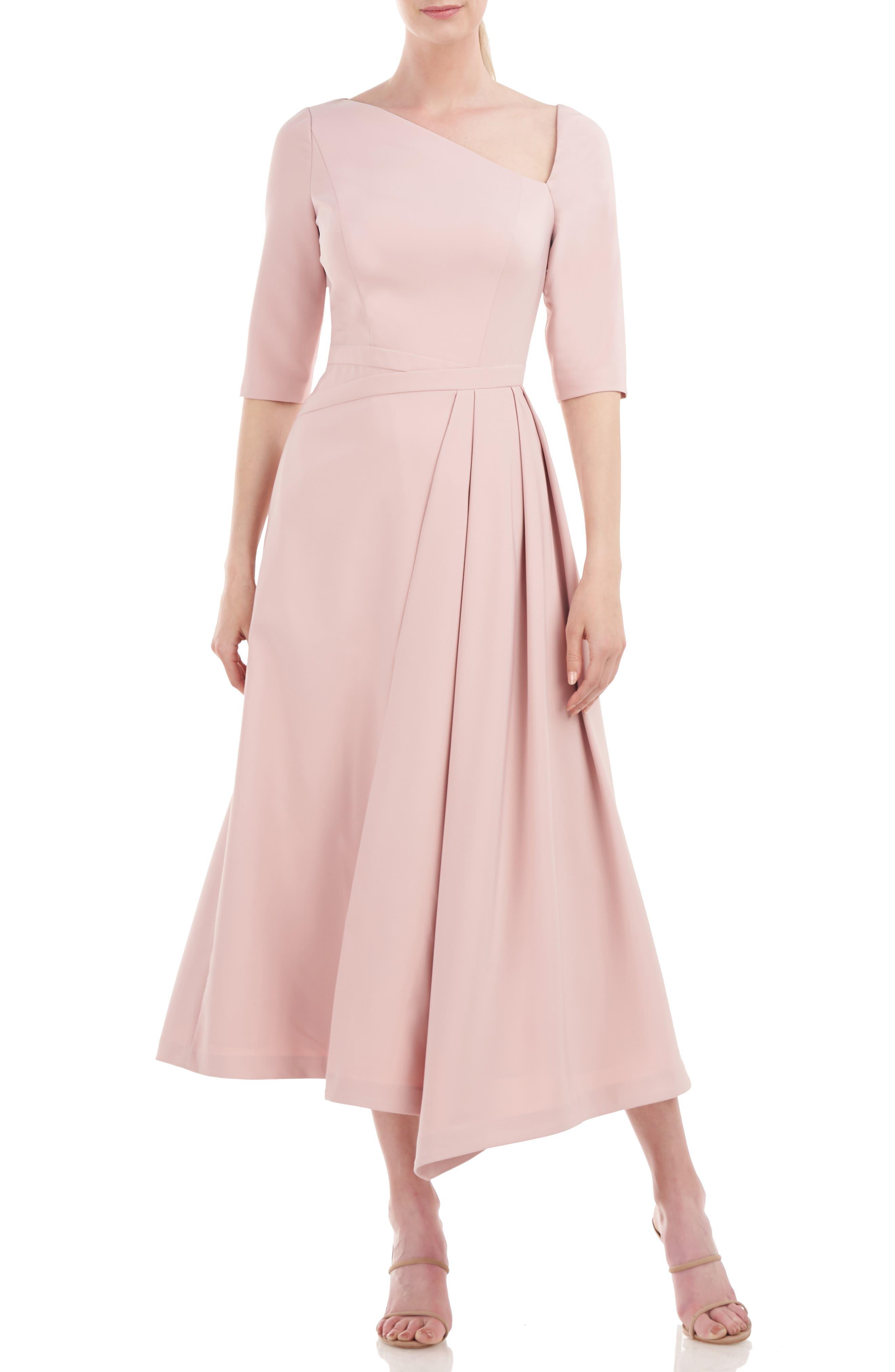 Kay Unger Vanessa Pleated Tea Length Midi Dress in Pink | Lyst