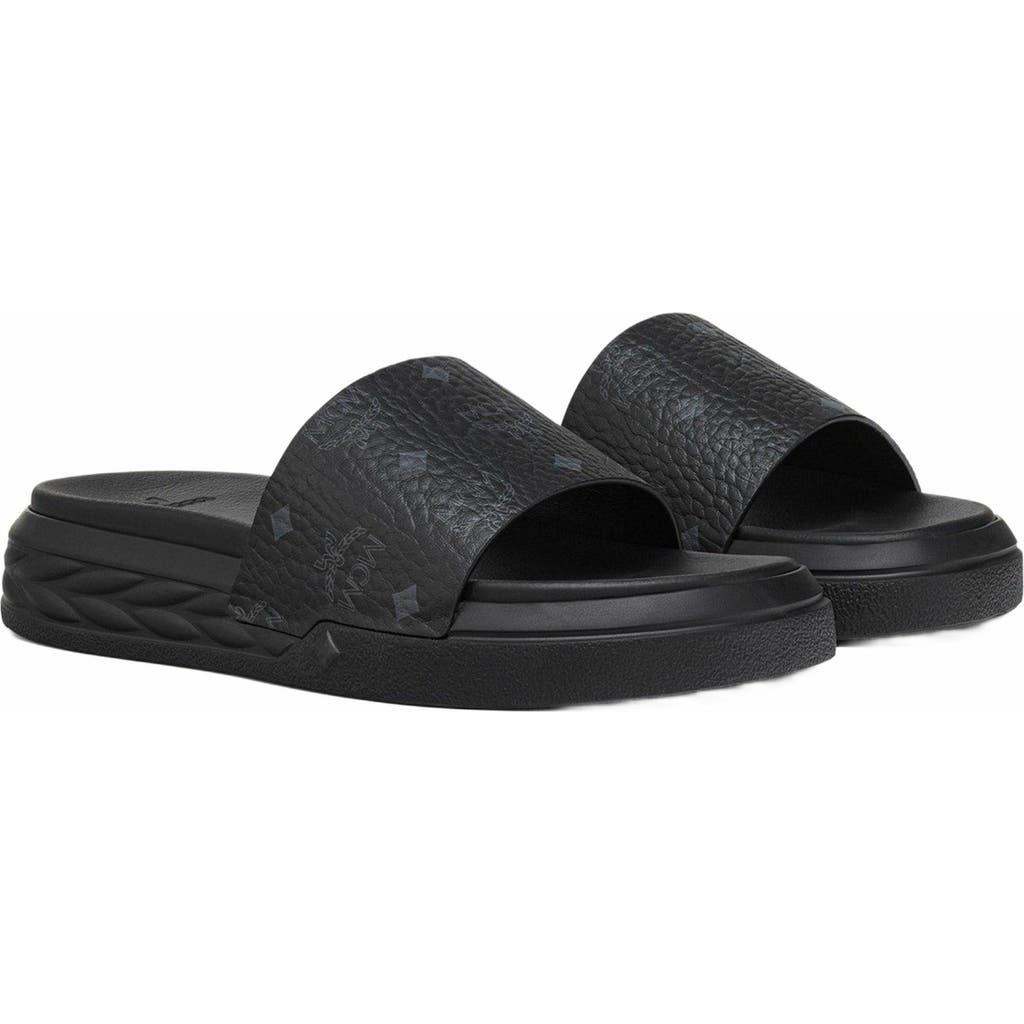 MCM Black Monogram Cross-Strap Slide Sandals Men main image 3