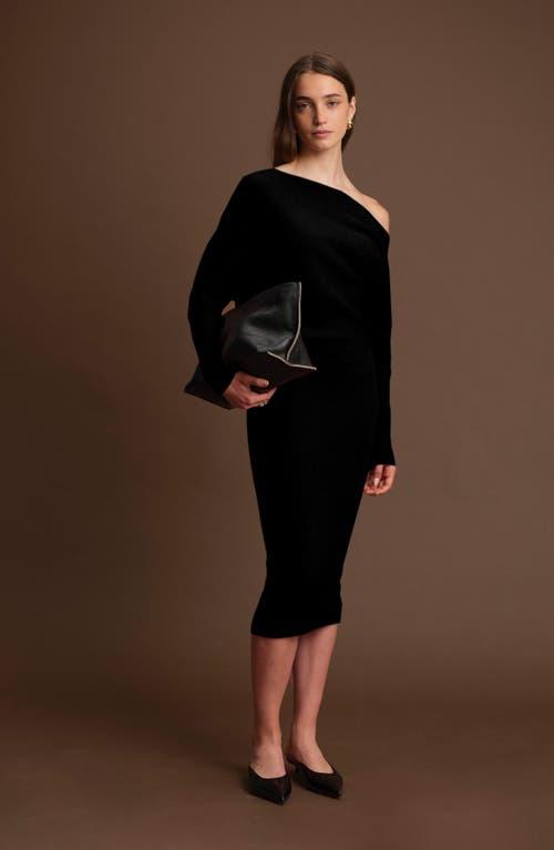 DELUC Elijah One-Shoulder Long Sleeve Midi Sweater Dress in Black