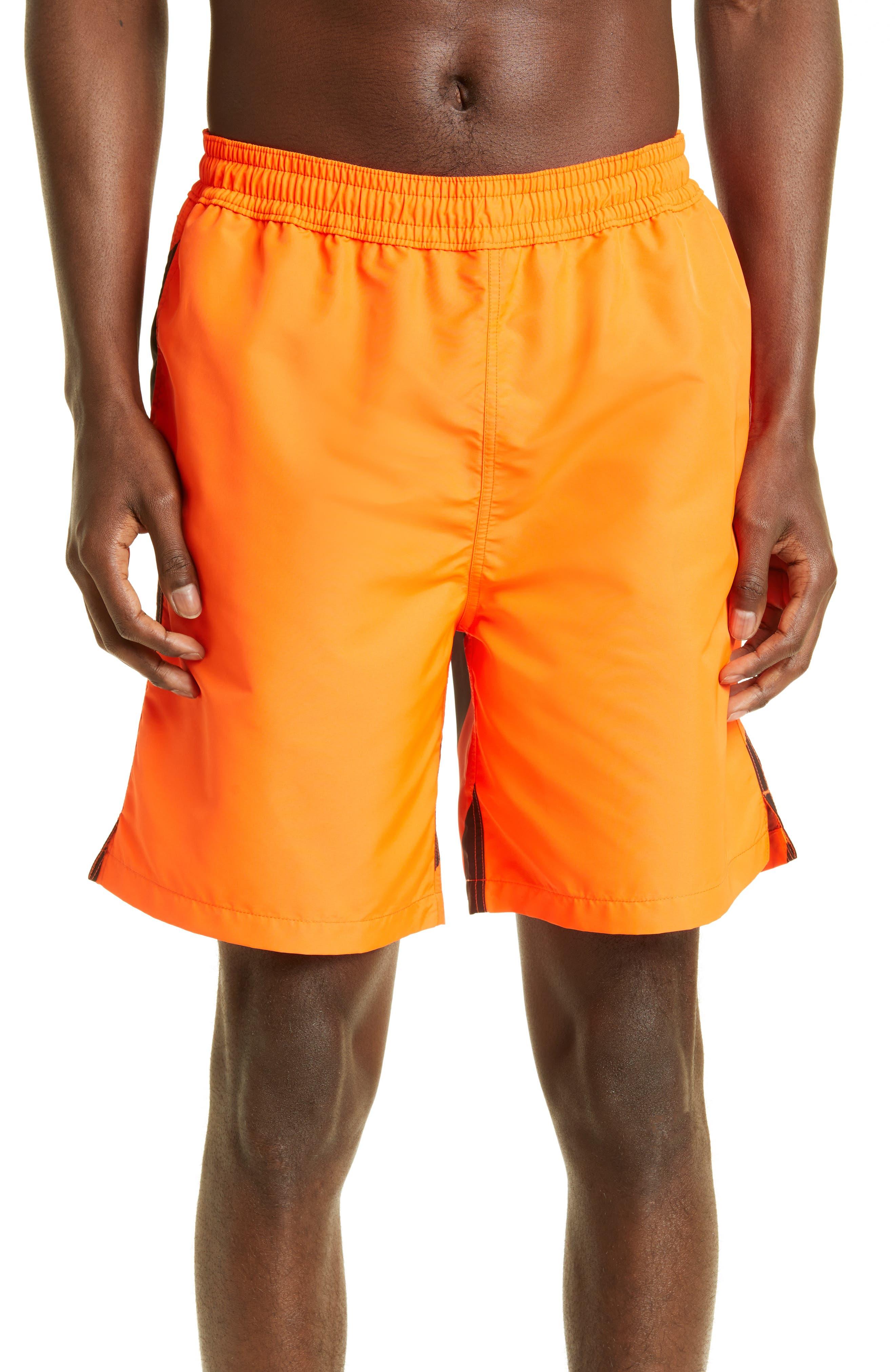OffWhite c/o Virgil Abloh Diagonal Surfer Stripe Swim Trunks in Orange