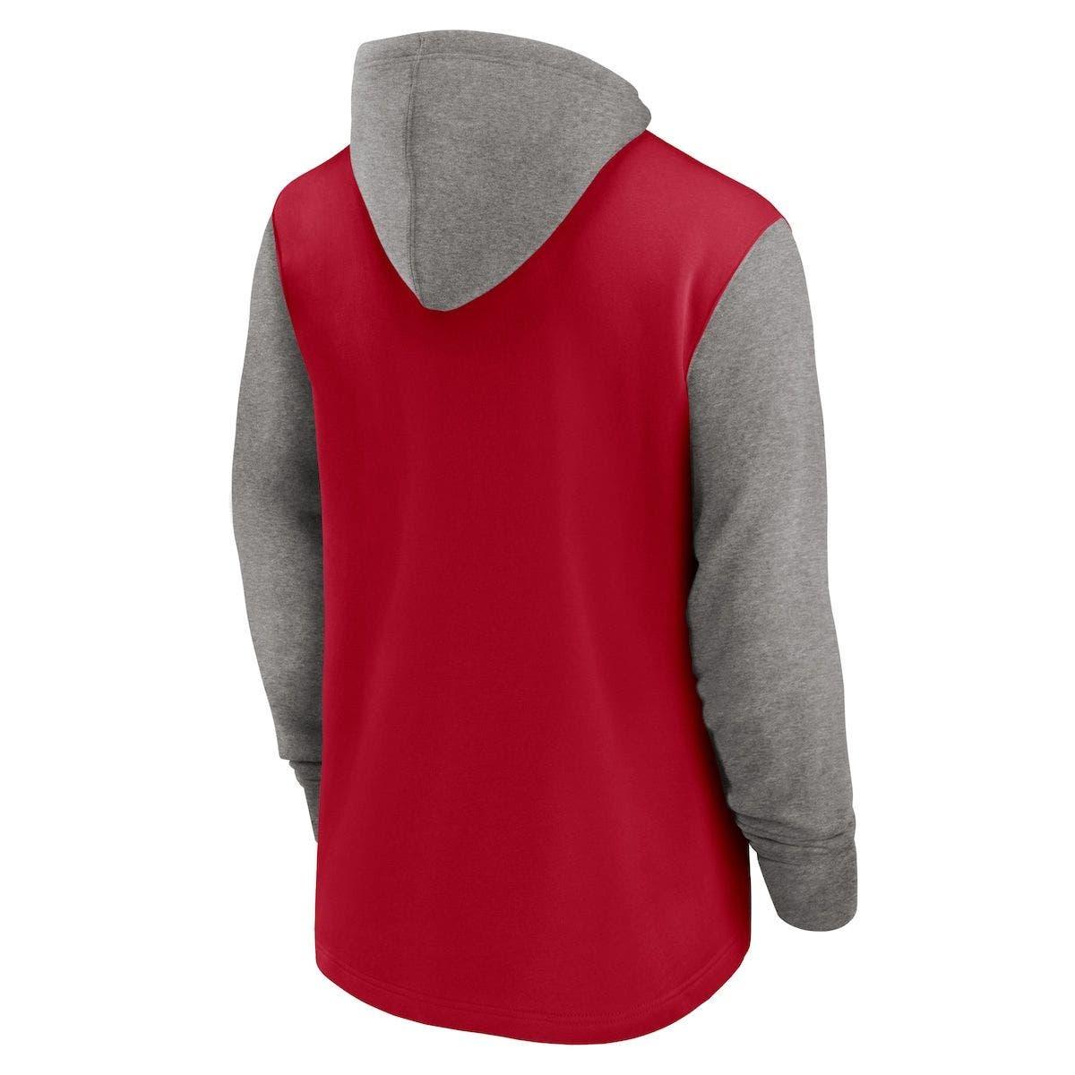 Men's Nike Heather Gray/Heather Scarlet San Francisco 49ers Raglan 3/4-Sleeve Pullover Hoodie