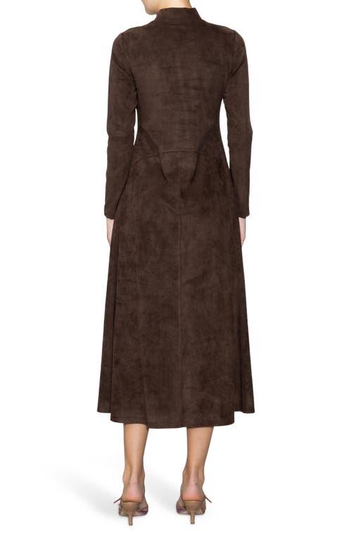 MELLODAY Long Sleeve Faux Suede A-Line Dress in Brown | Lyst