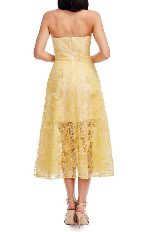 dress the population yellow lace dress Dress the Population Kailyn Butterfly Lace Strapless Cocktail Dress in  Yellow