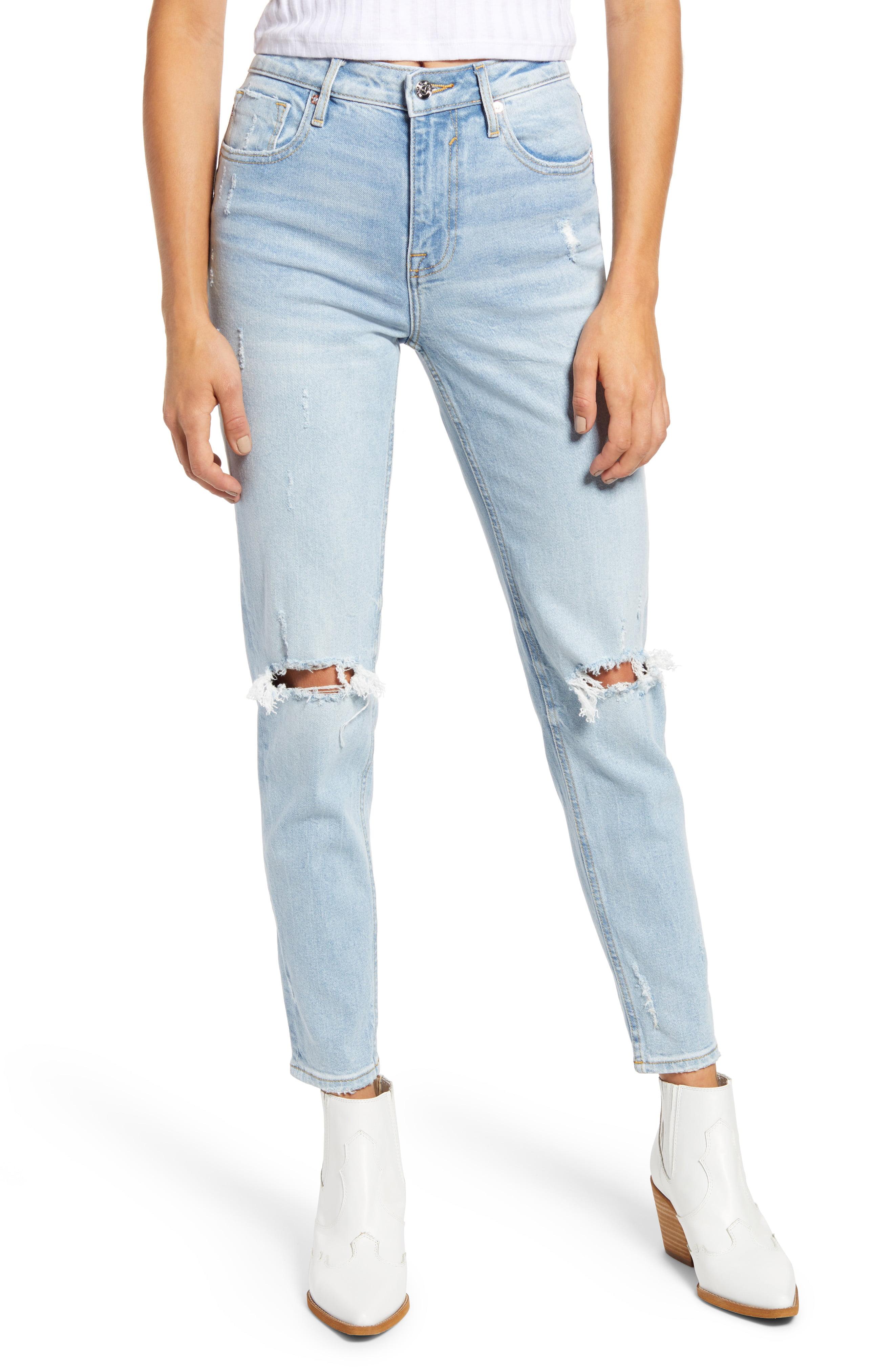 high waisted distressed ankle jeans