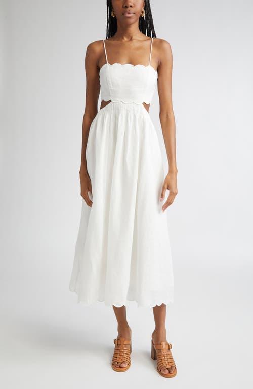 パーティードレス Zimmermann 1760DSS251 Dresses Rhiannon scallop midi dress Zimmermann Rhiannon Scallop Linen Voile Midi-Dress | Saks