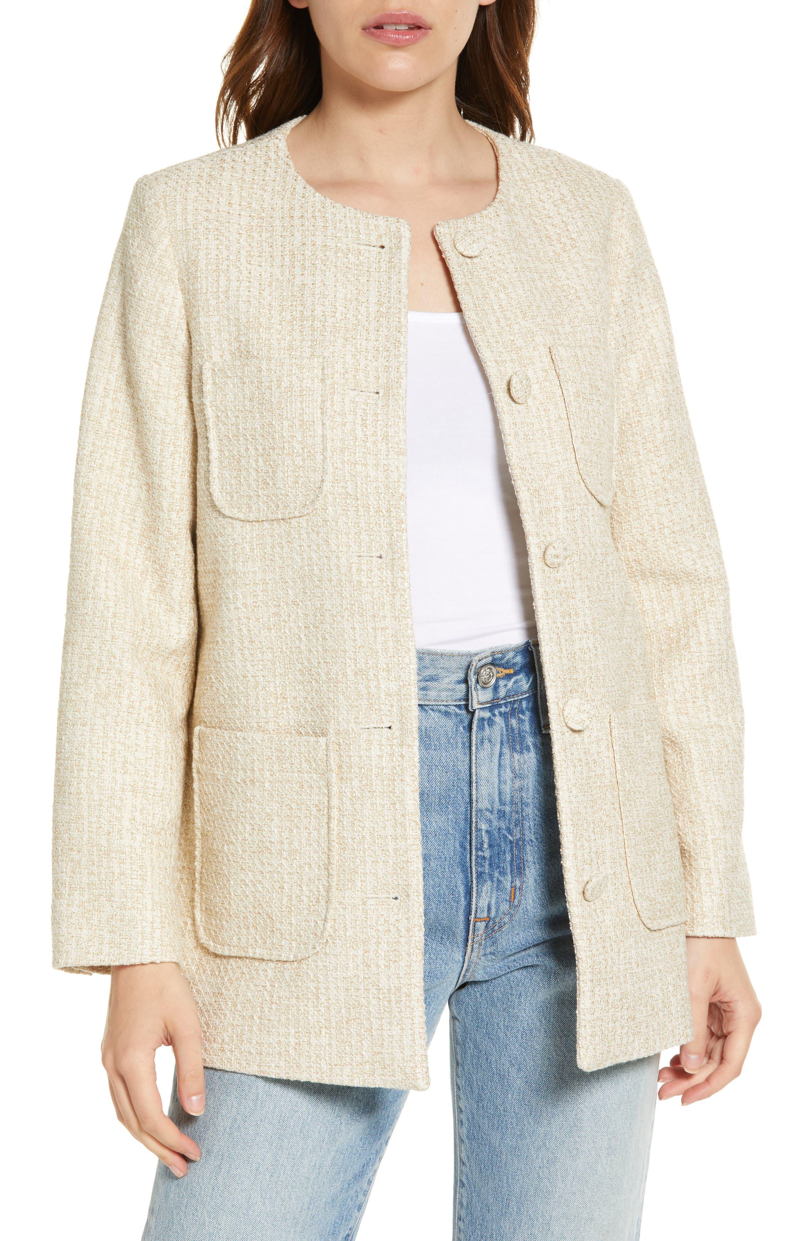  Other Stories & Collarless Tweed Jacket in Natural