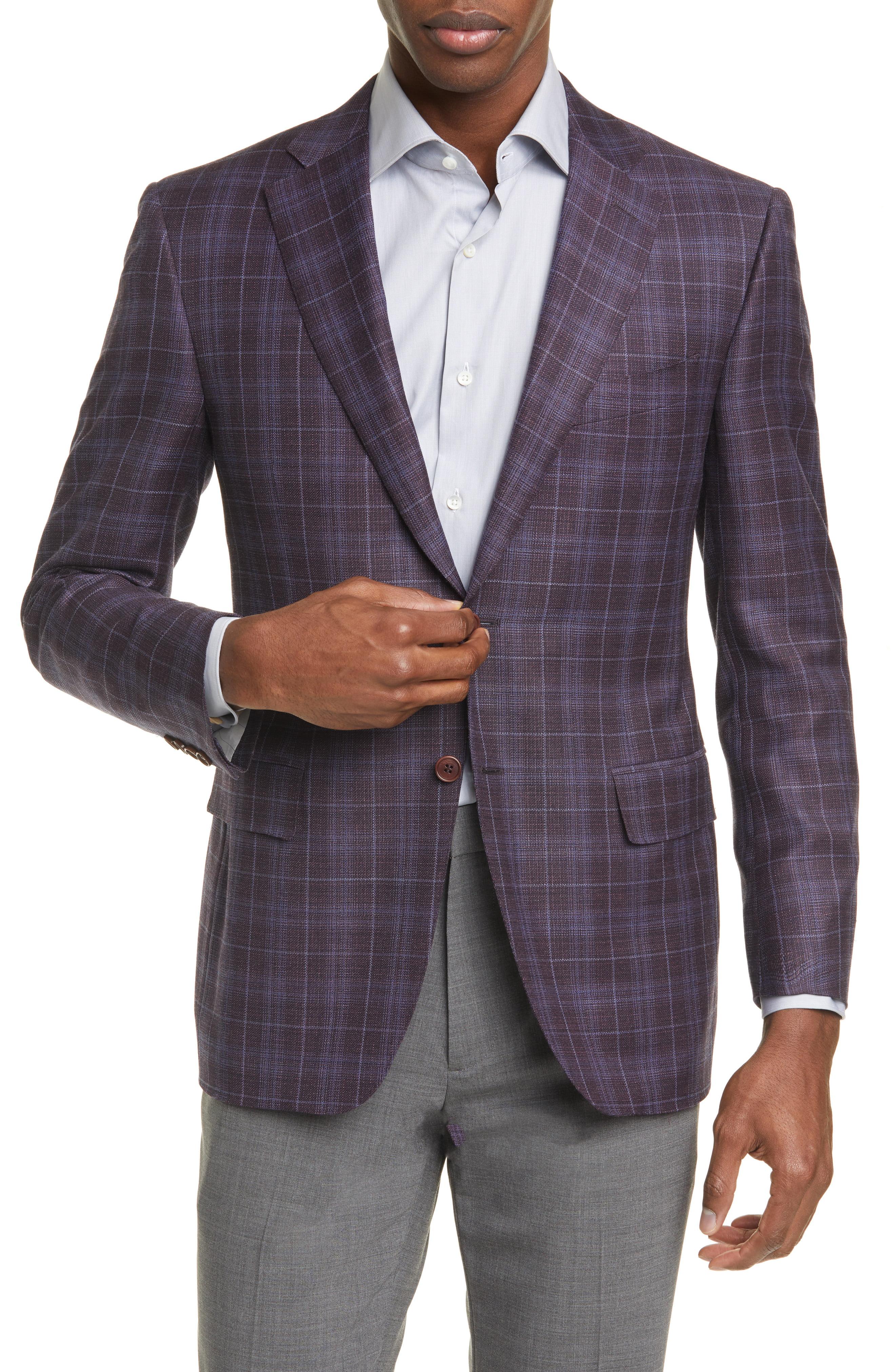 Canali Siena Soft Classic Fit Plaid Wool Sport Coat in Burgundy (Purple