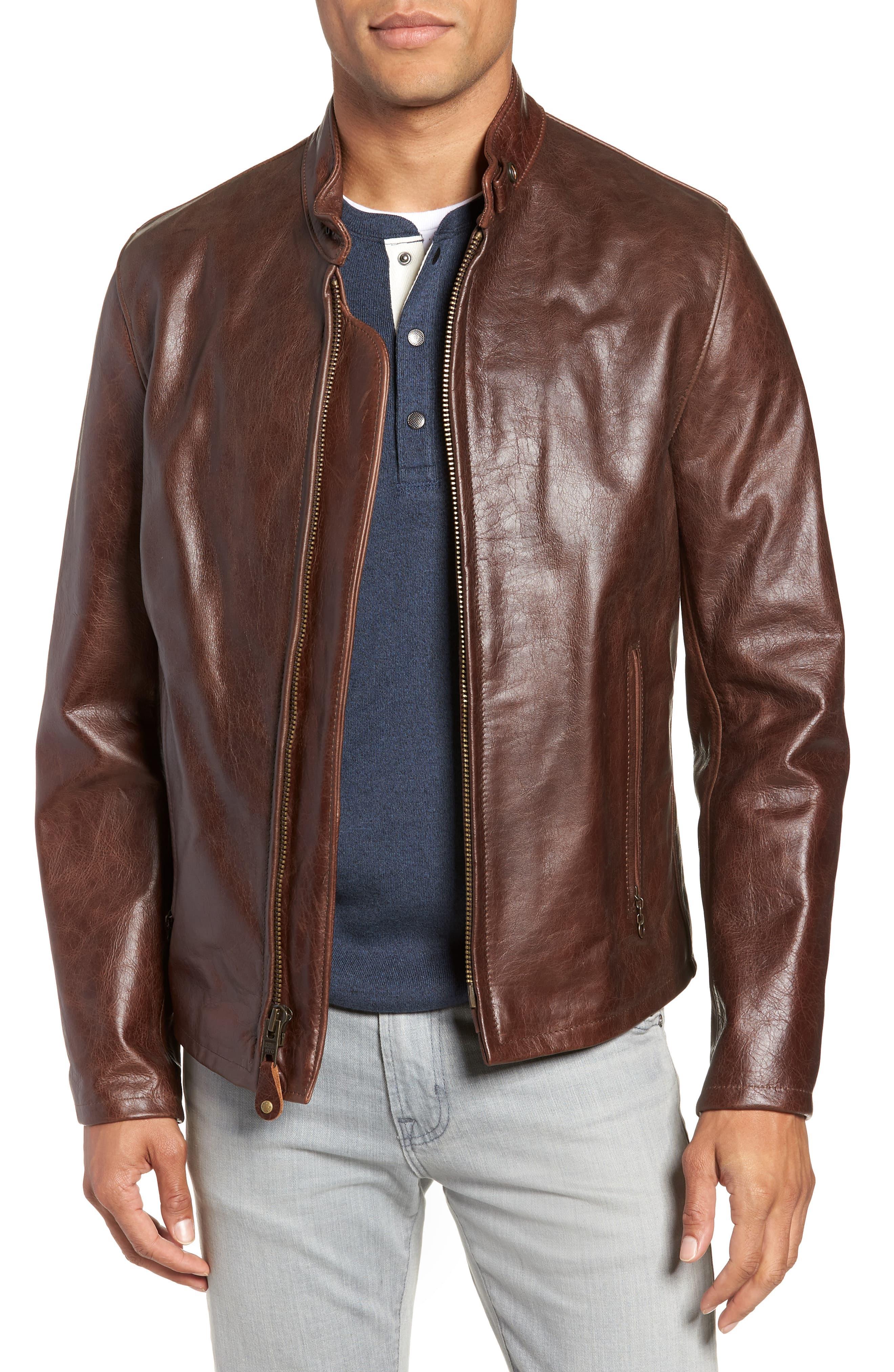 Schott Nyc Café Racer Waxy Cowhide Leather Jacket in Brown for Men ...