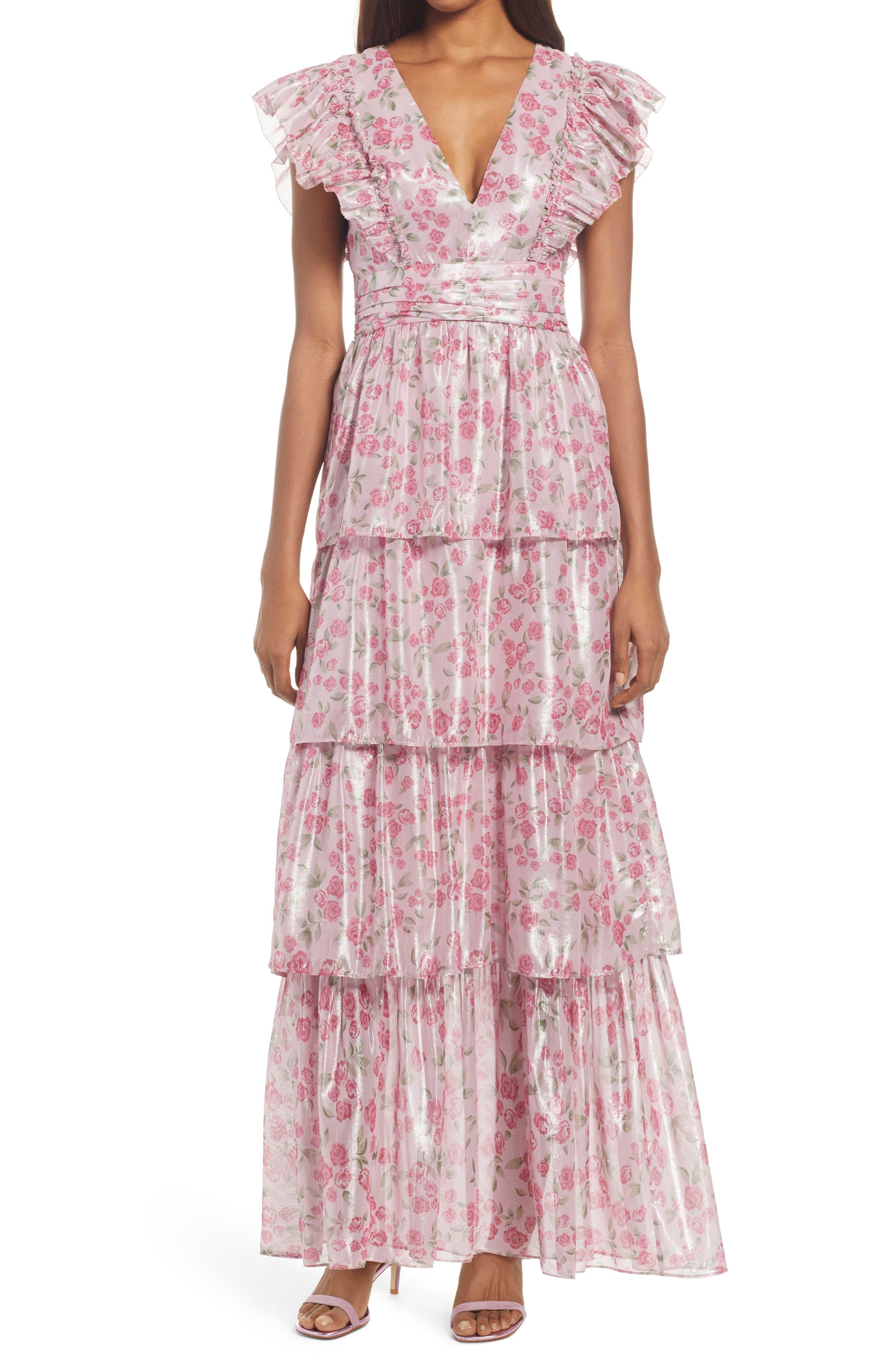 Saylor Stefania Floral Tiered Maxi Dress in Pink | Lyst
