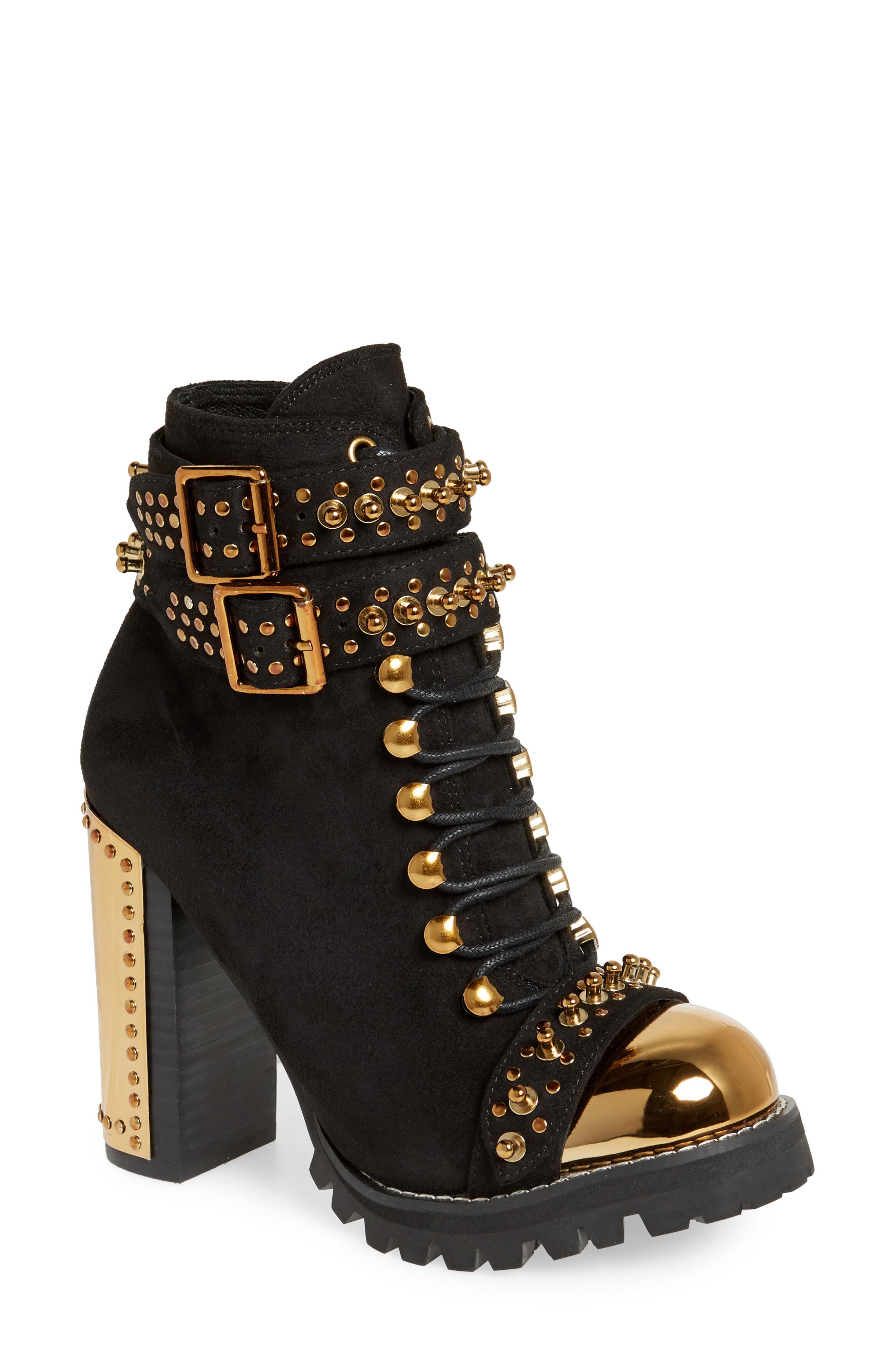 Jeffrey Campbell Scorpius Armored Lug Boot in Black/ Gold Suede (Black) - Lyst