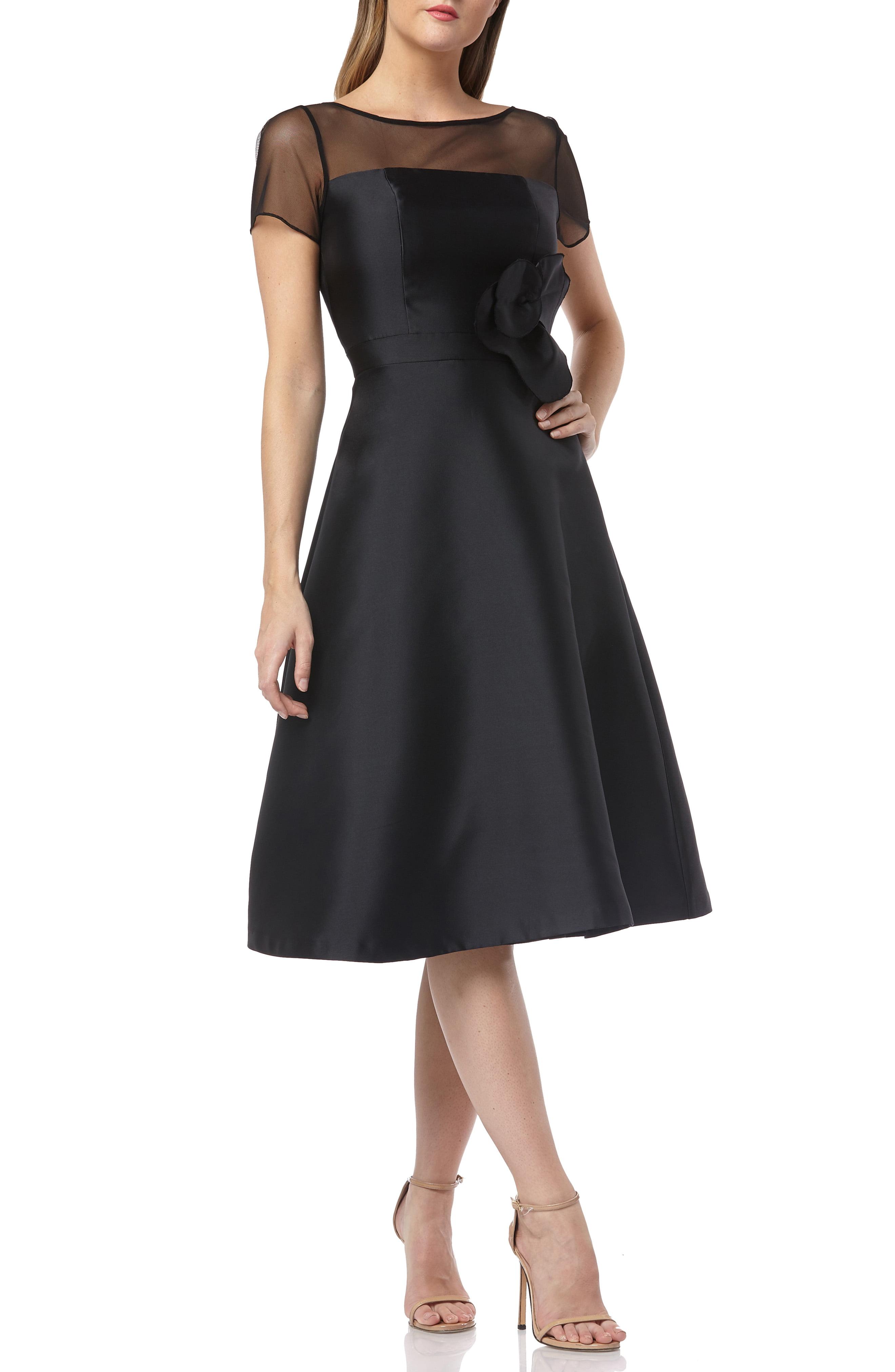Kay Unger Illusion Neck Fit & Flare Midi Dress in Black - Lyst